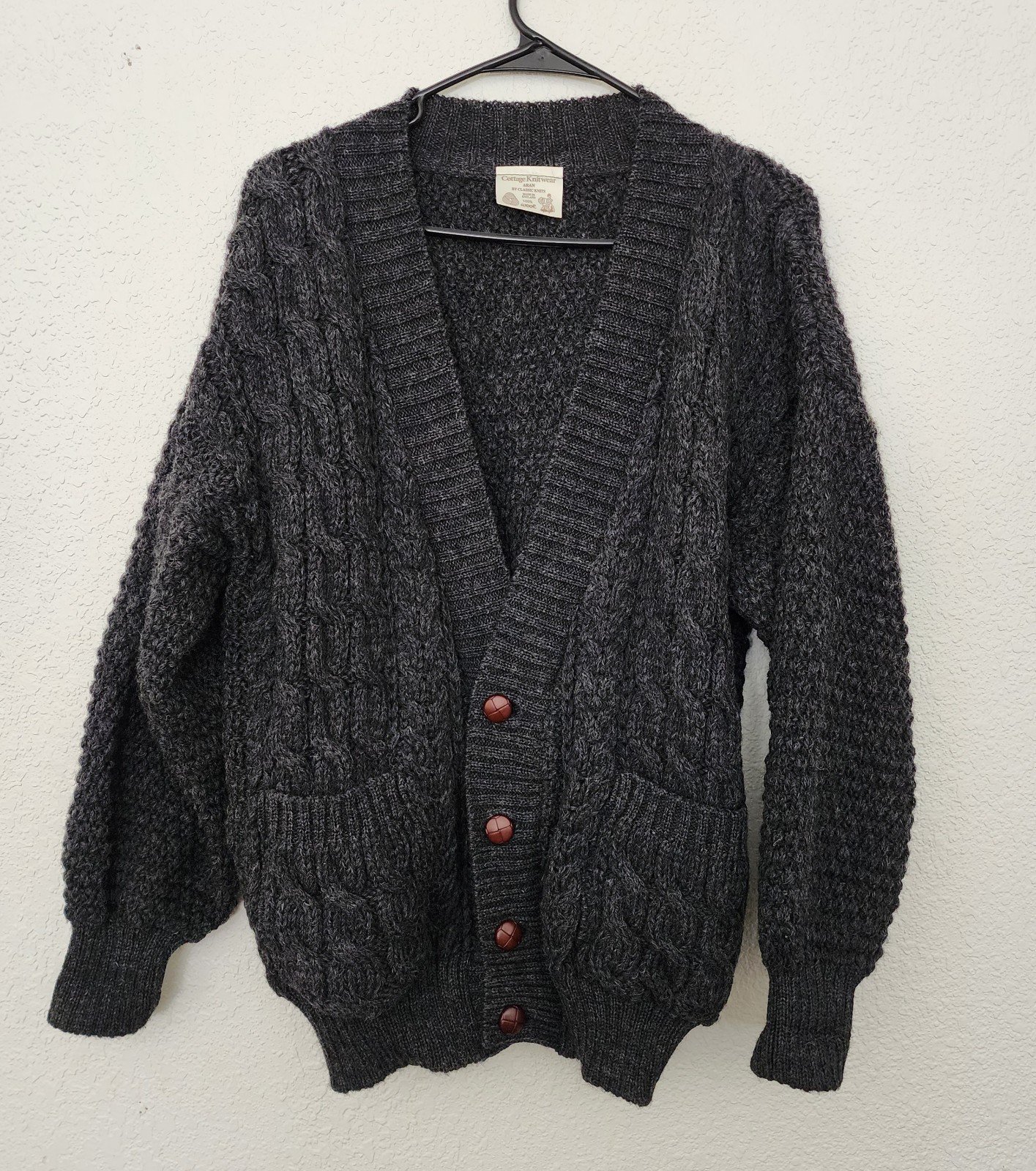 Vintage 100% Wool Cardigan. Aran by Classic Knits. Made in England. Size M