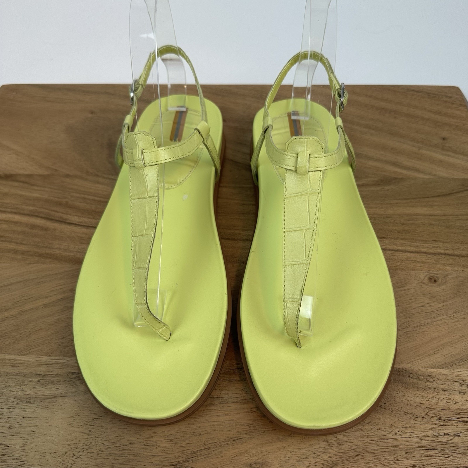 New NWOB Womens Sam Edelman Naomi Thong Leather Green Sandals Size 8.5 M