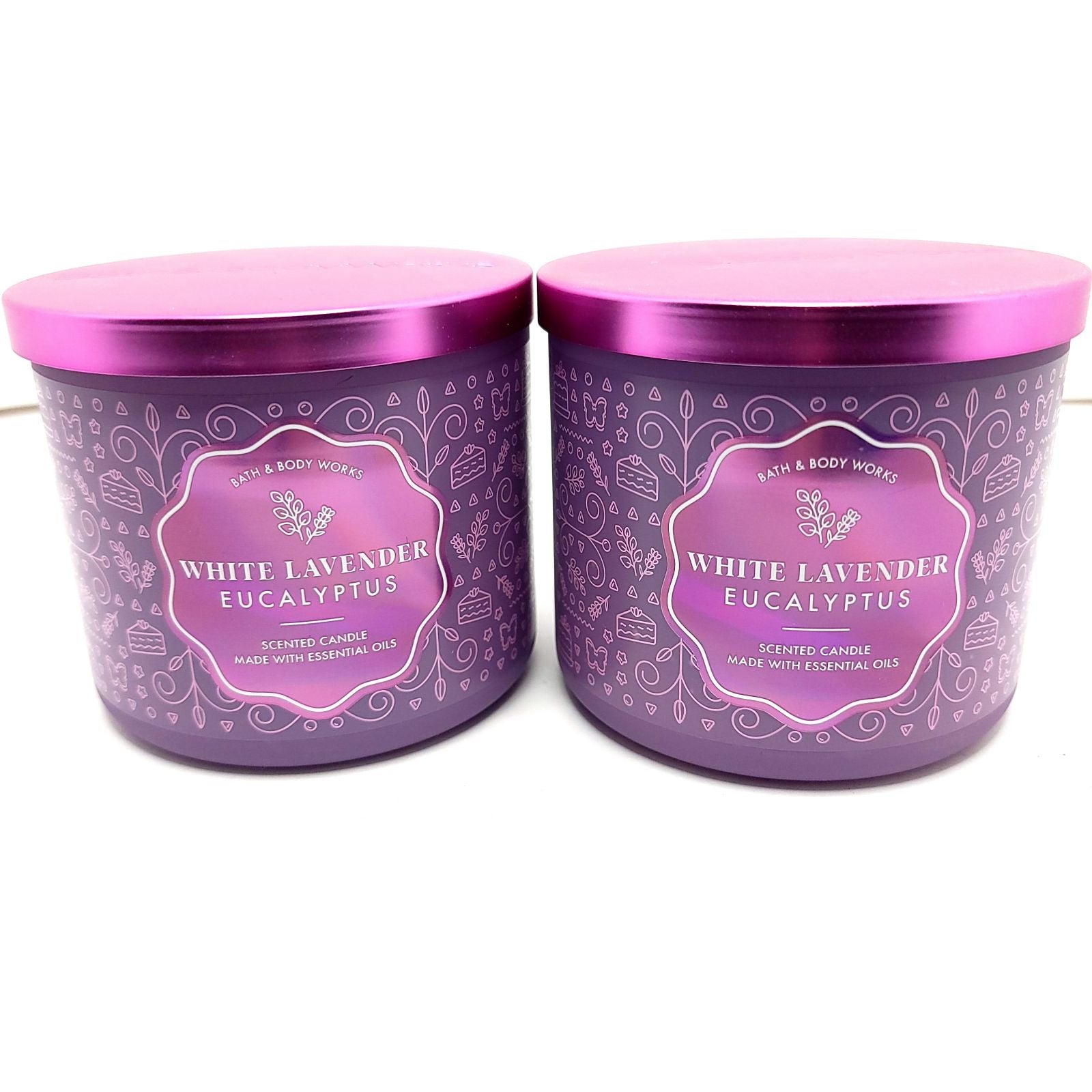 Bath and Body Works White Lavender Eucalyptus 3-wick Candles 2 count