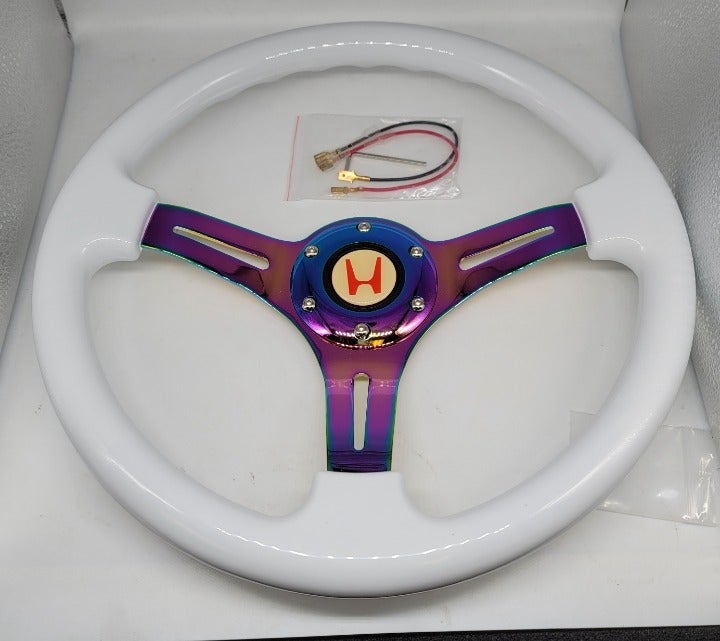 NEW 350mm 14 Universal JDM HONDA ABS Racing Steering Wheel White With Neo Spoke