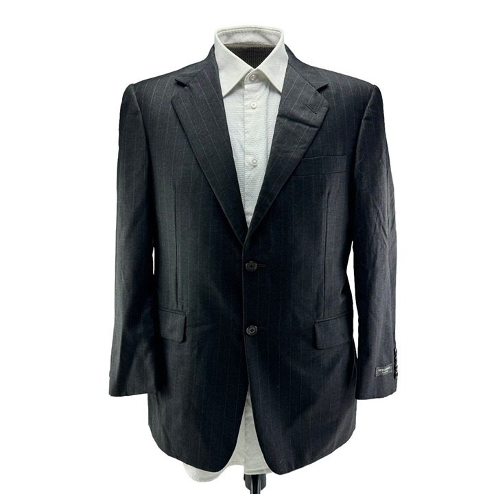 Hickey Freeman Charcoal w/ Chalkstripe Loro Piana Super 120 Wool Suit Jacket 40S