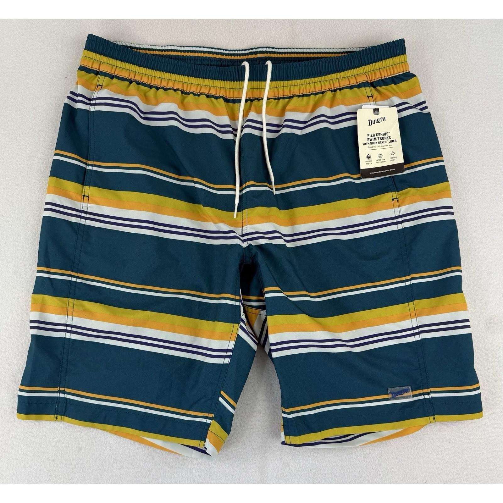 Duluth Mens Shorts XL Blue Striped Pier Genius Swim Pockets Nanotex NWT