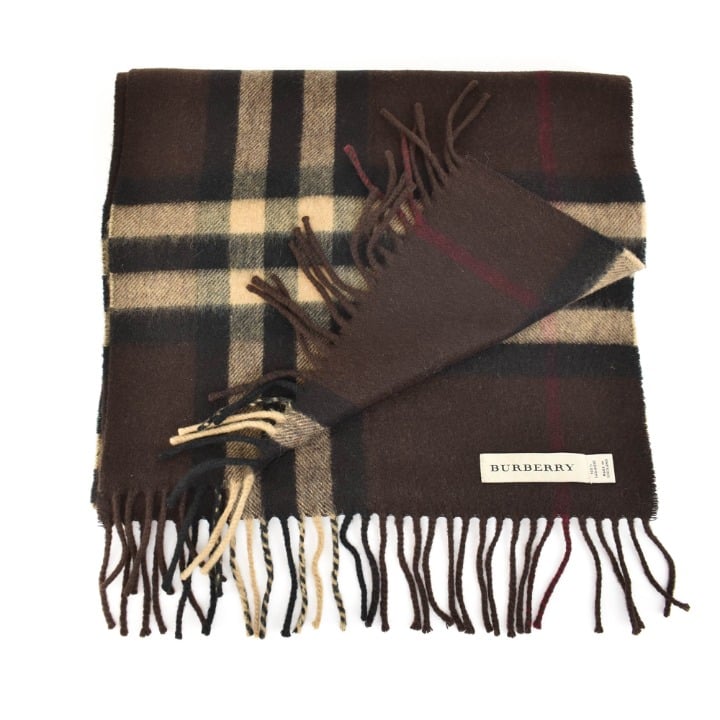 BURBERRY: Brown, Classic Check 100% Cashmere Scarf 64 x 12 (ss)