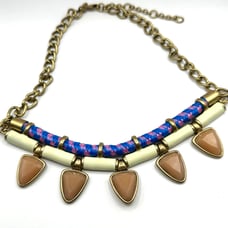 J Crew Necklace Aztec Enameled Lucite Pink Blue Cream Bib Statement