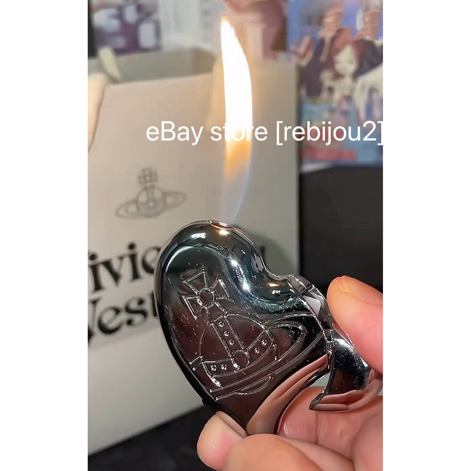 *US SELLER* Vivienne Westwood Saturn Heart Lighter Silver *Ready Use*
