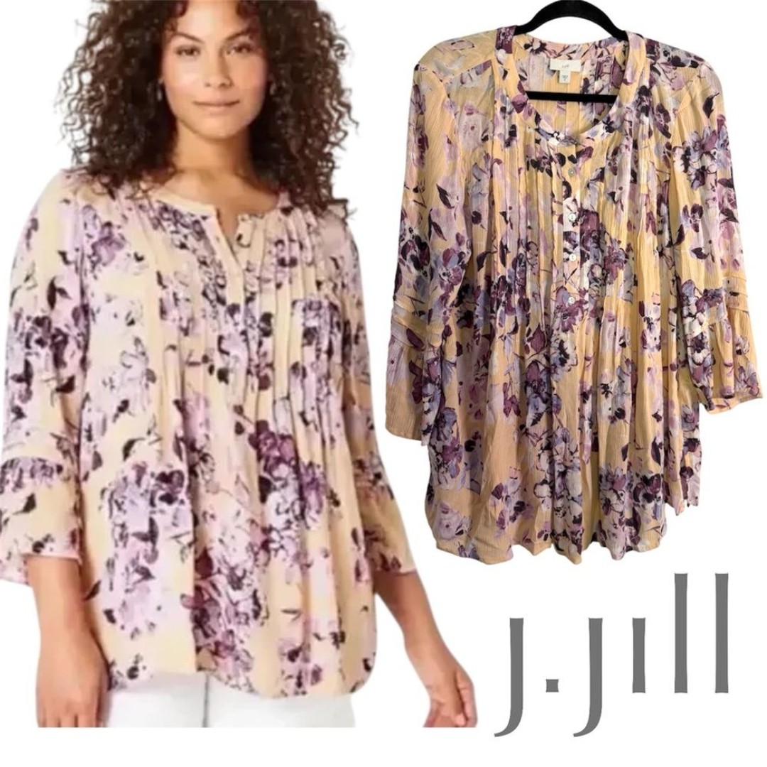 J. Jill Women's Floral Blouse - Lavender and Beige M
