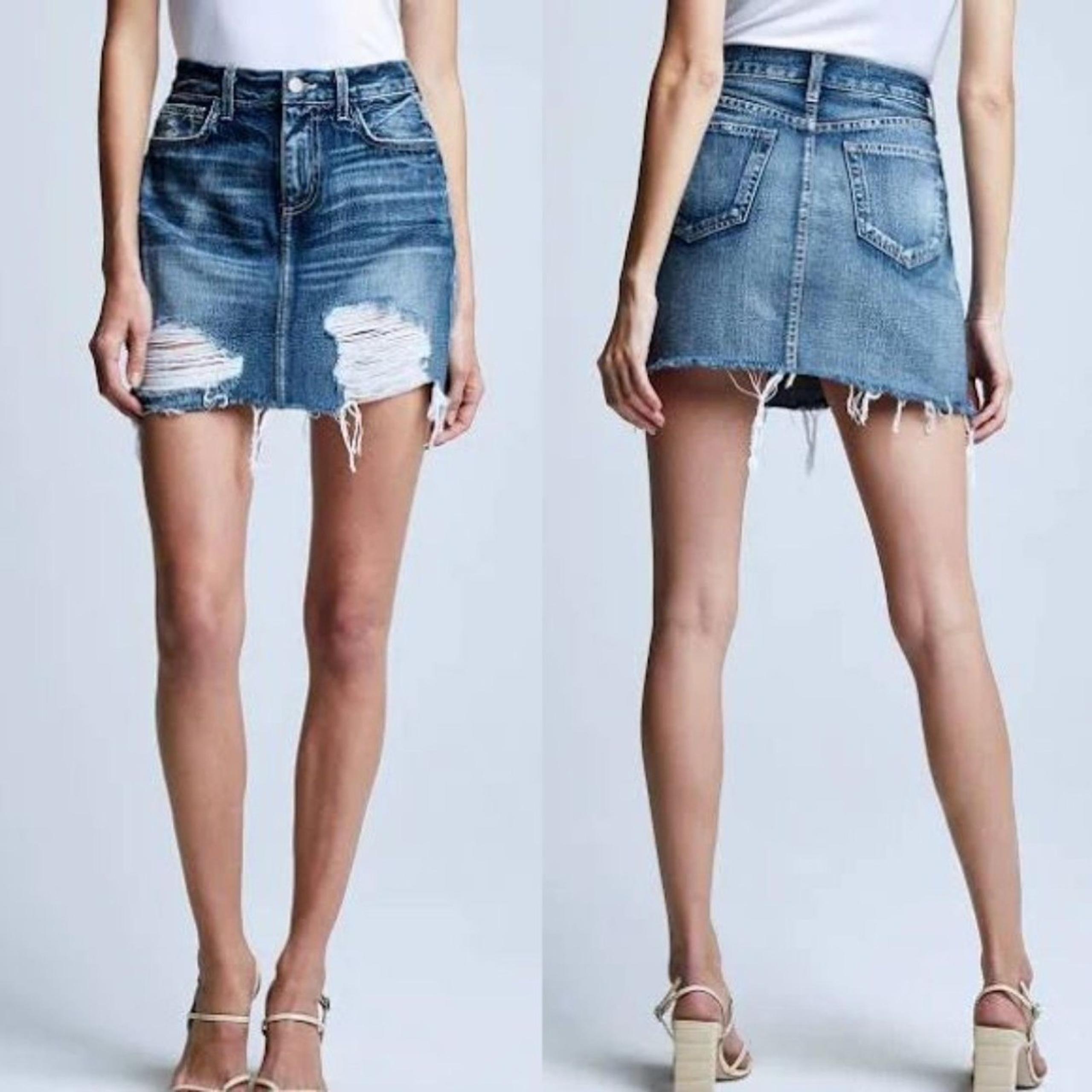 L'Agence Mini Jean Skirt Jolene Designer Distressed Denim Size 24