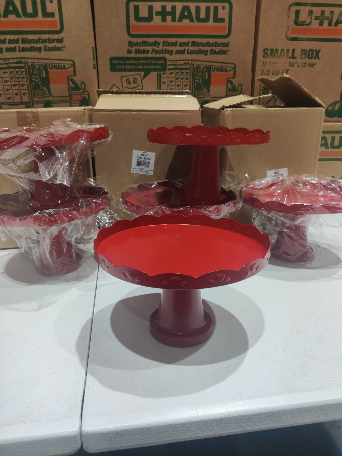 18 New Red Metal 9 BP Cake Stands, Display Tiers Wholesale Lot