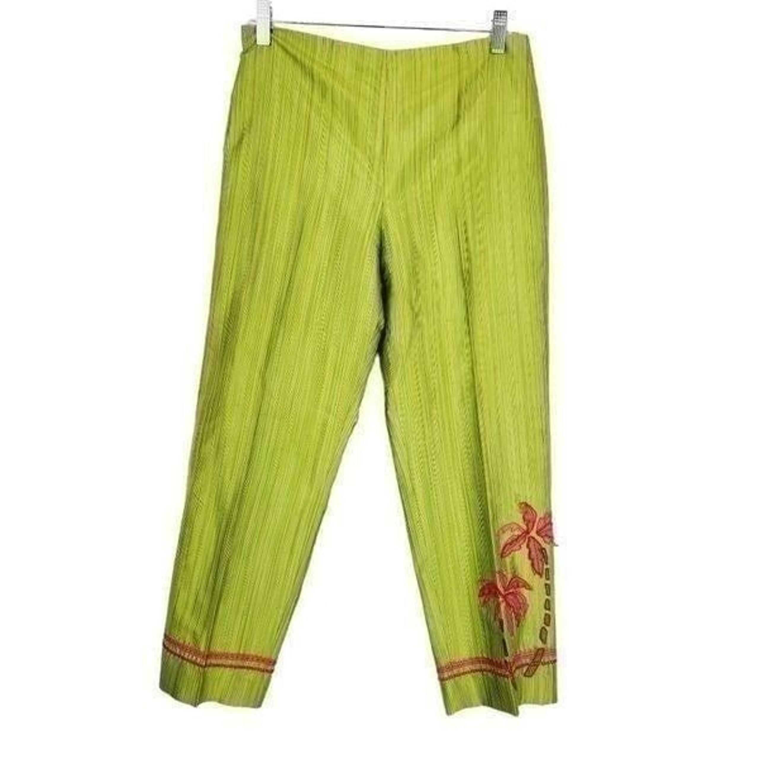 Muse silk pants green pink palm tree beads Size 6