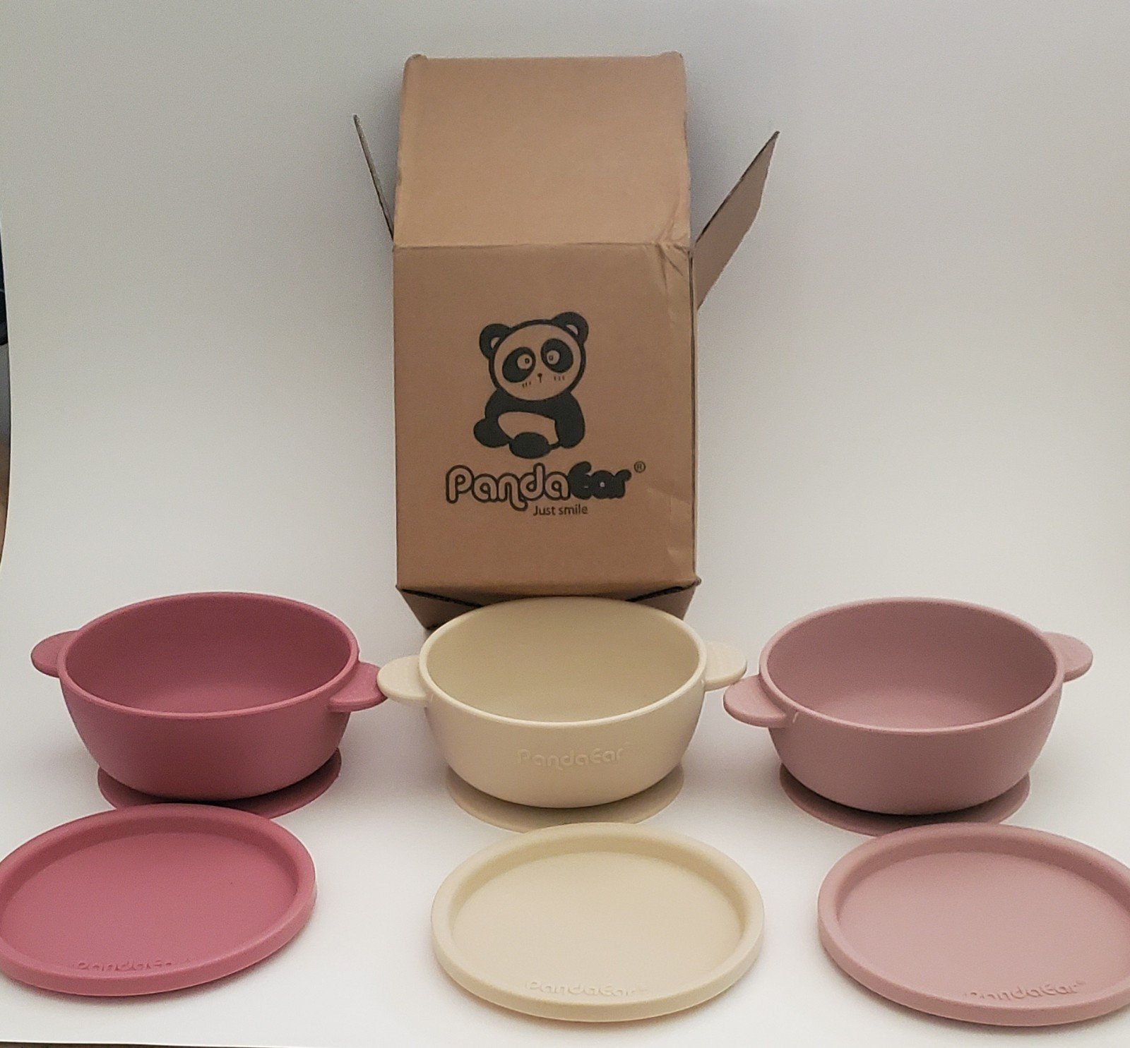 New PandaEar 3 pk Baby Bowls w/Suction Leak-Proof