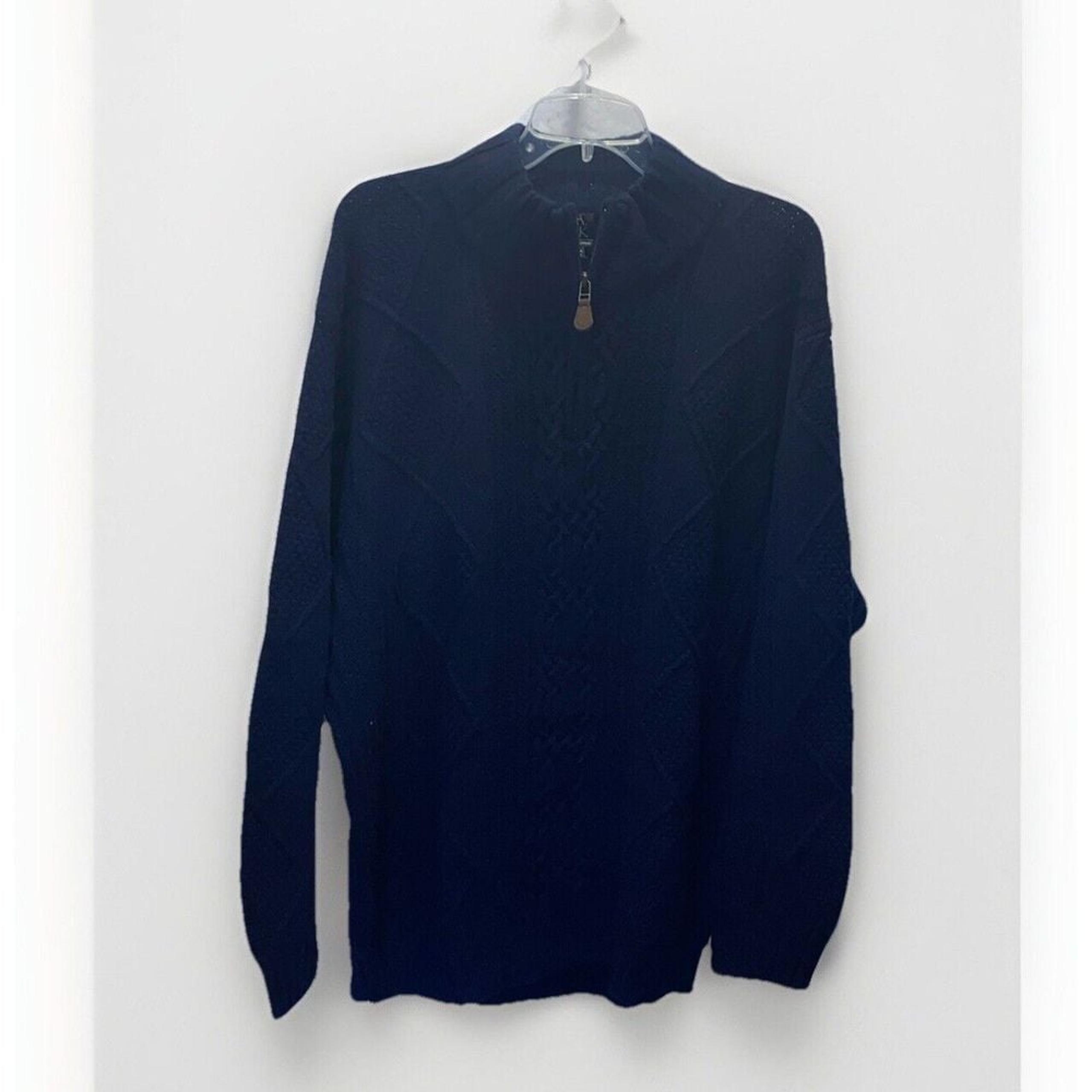 Jos A Bank Mens XXL Wool Blend Cable Knit 1/4 Zip Blue Casual Sweater