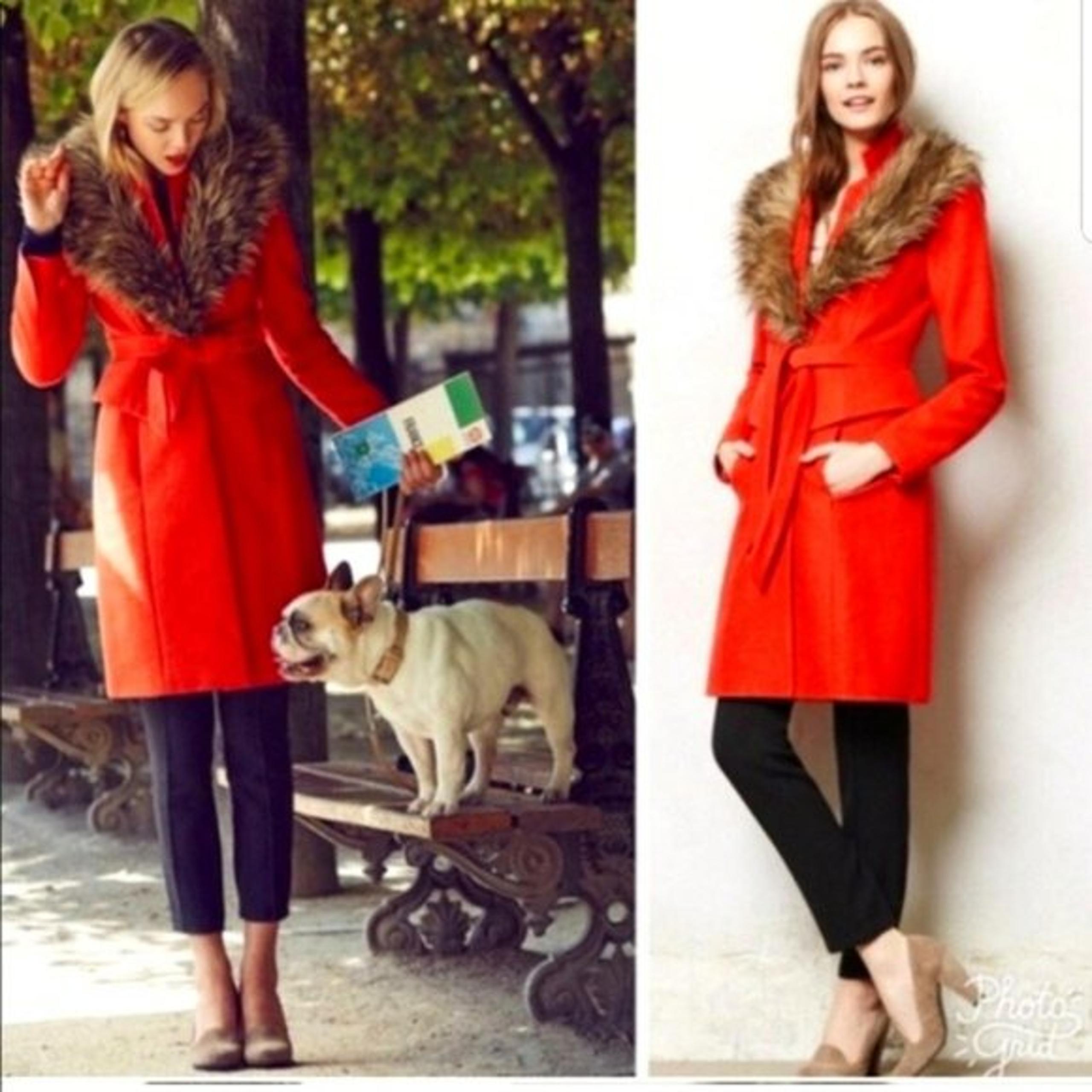 SHOWSTOPPERPLENTY by Tracey Reese Fur Collar Wool Coat in Montaigne Orange - Anthropologie