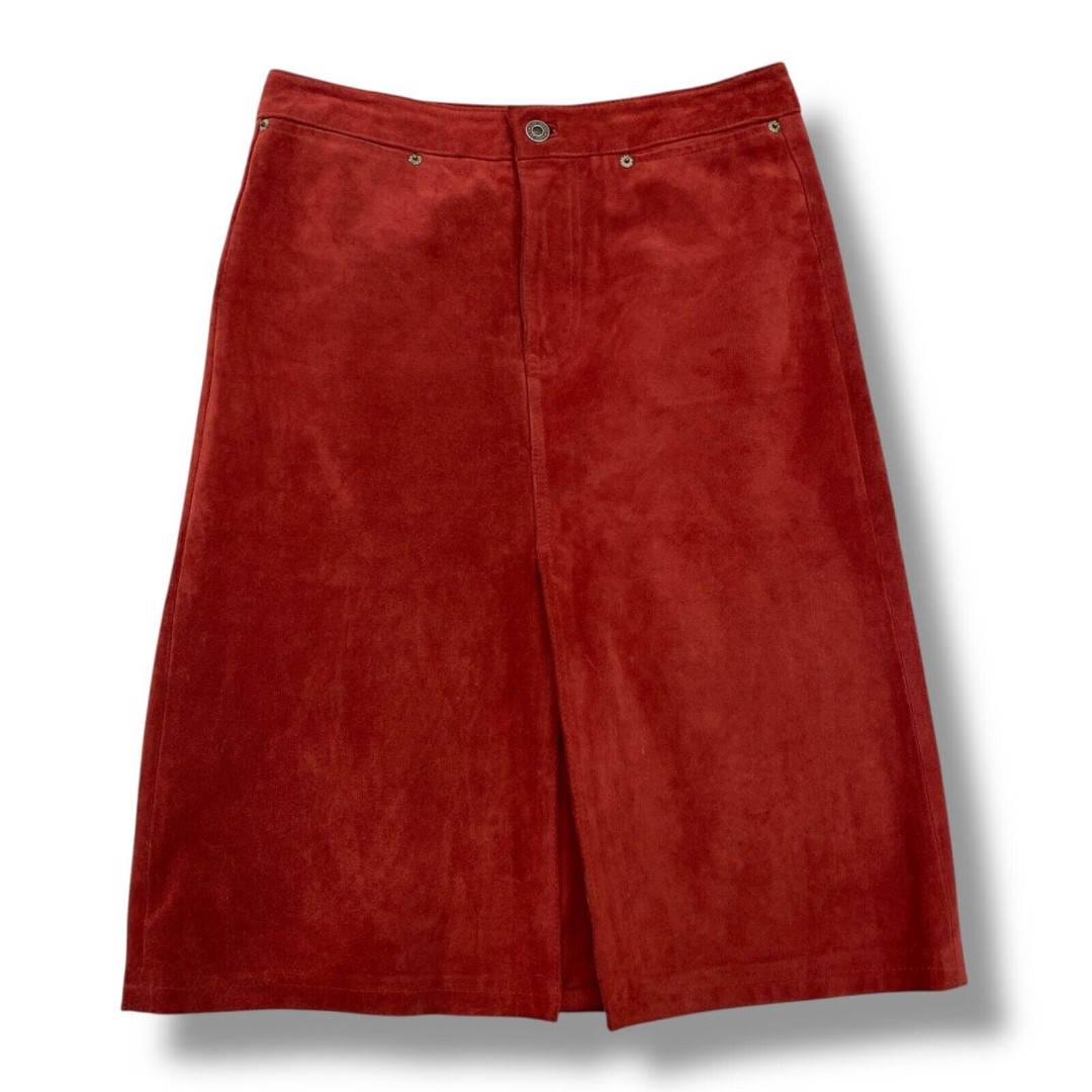 Gap Womens Vintage Leather Suede Skirt Knee Length Front Slit Size 4 Burgundy