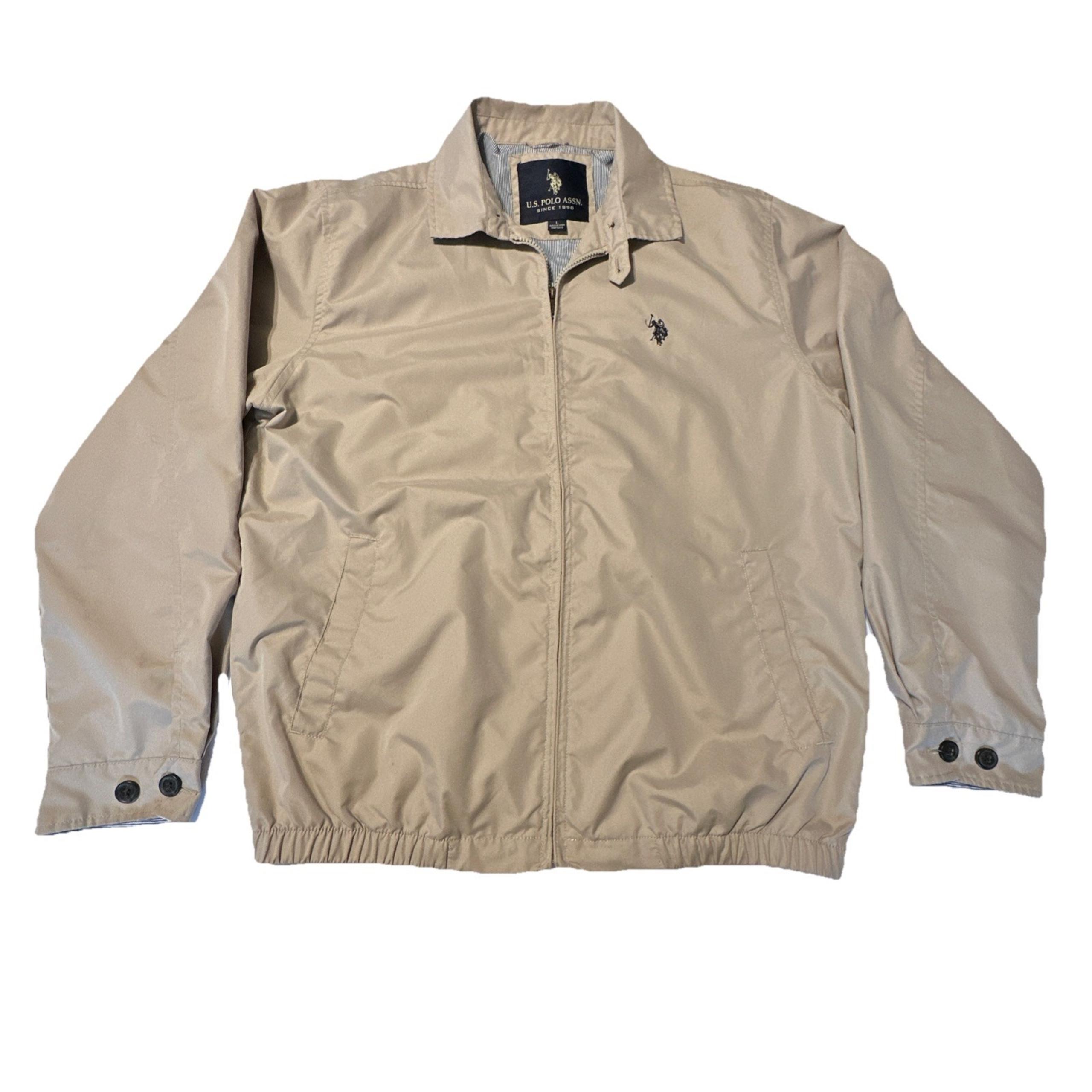 US Polo ASSN Tan Khaki Blue Pinstriped Lining Bomber Jacket Lined Mens Large