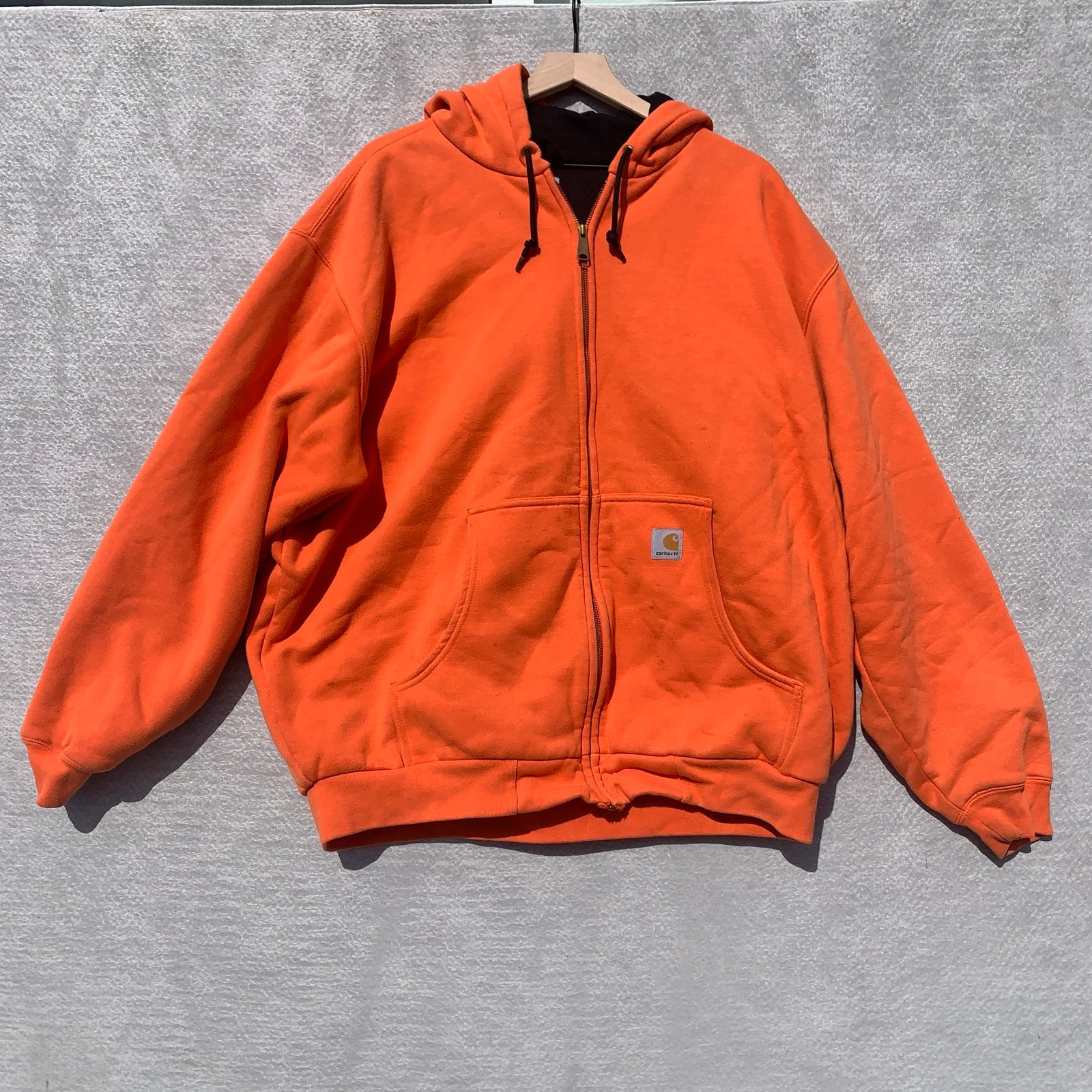 VINTAGE CARHARTT ORANGE ON THERMAL LINED ZIP UP HOODIE large