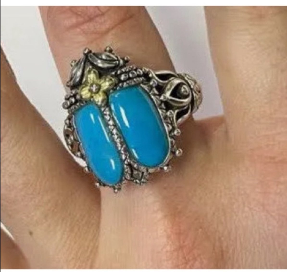 Final Price-Barbara Bixby Turquoise 18k Solid Yellow Gold Scarab Ring