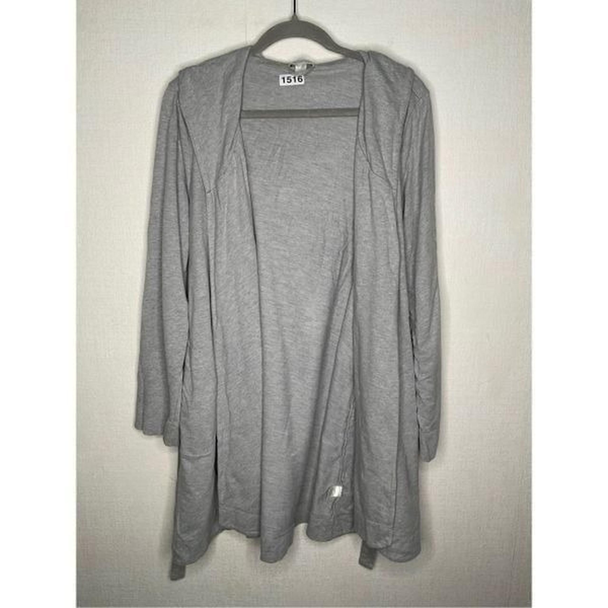 Garnet Hill Grey Cardigan Womens Medium Open Front Belted Cotton Robe Style