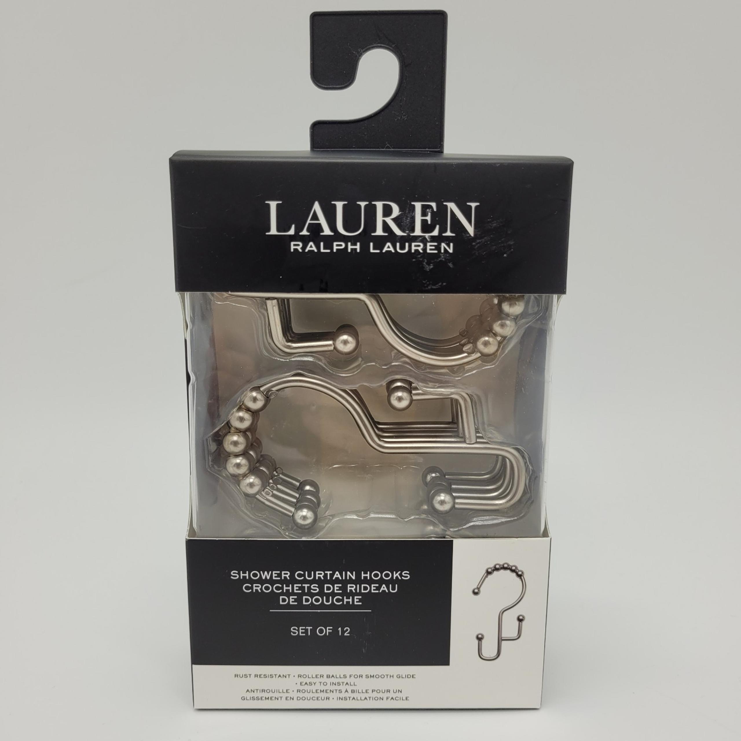 Lauren Ralph Lauren Shower Curtain Hooks Set Of 12 Satin Nickel NEW