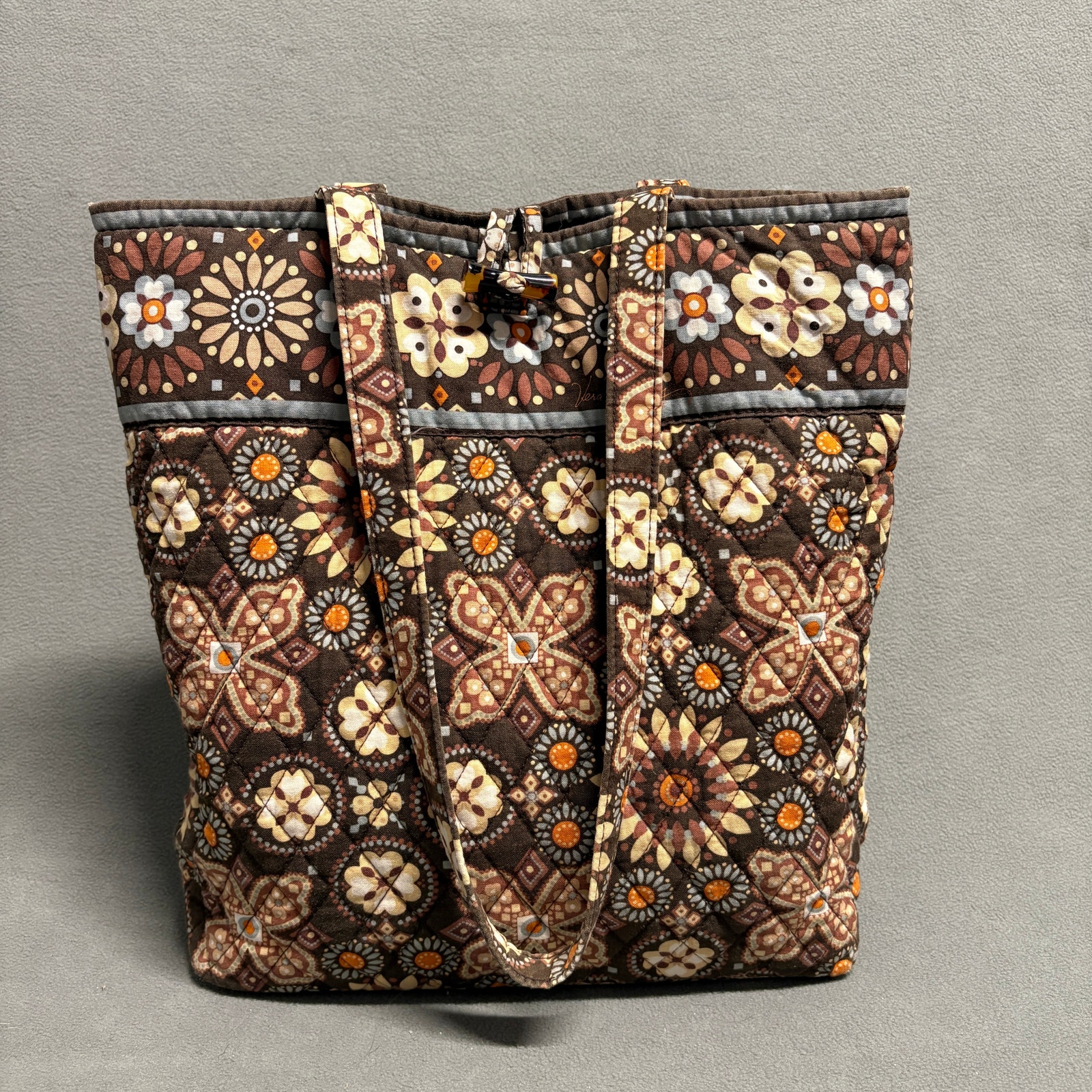 Vera Bradley Quilted Tote Bag Floral Brown Multicolor 13 x14