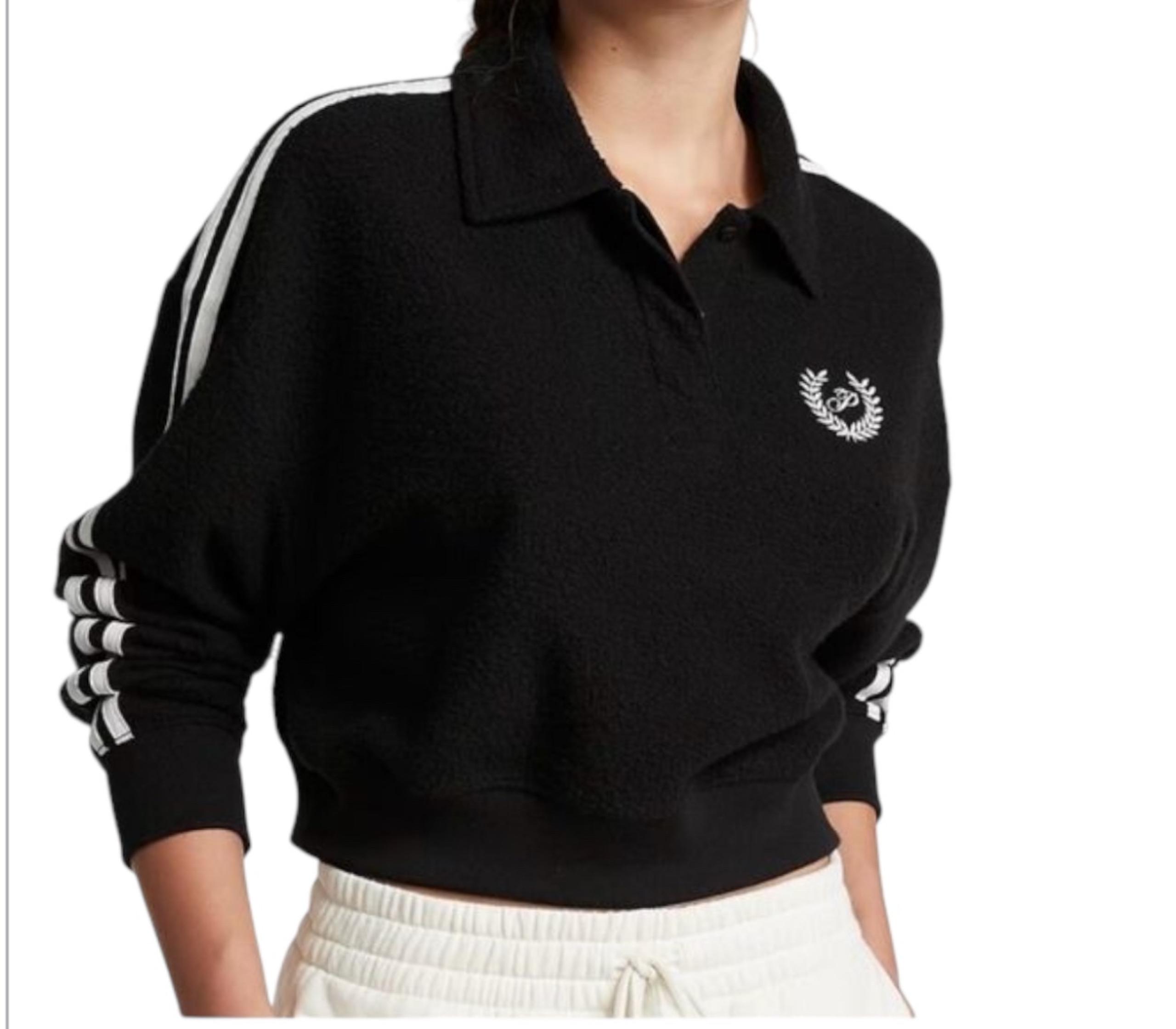 Victoria's Secret Pink Womens Cropped Polo Sports Sweatshirt Black