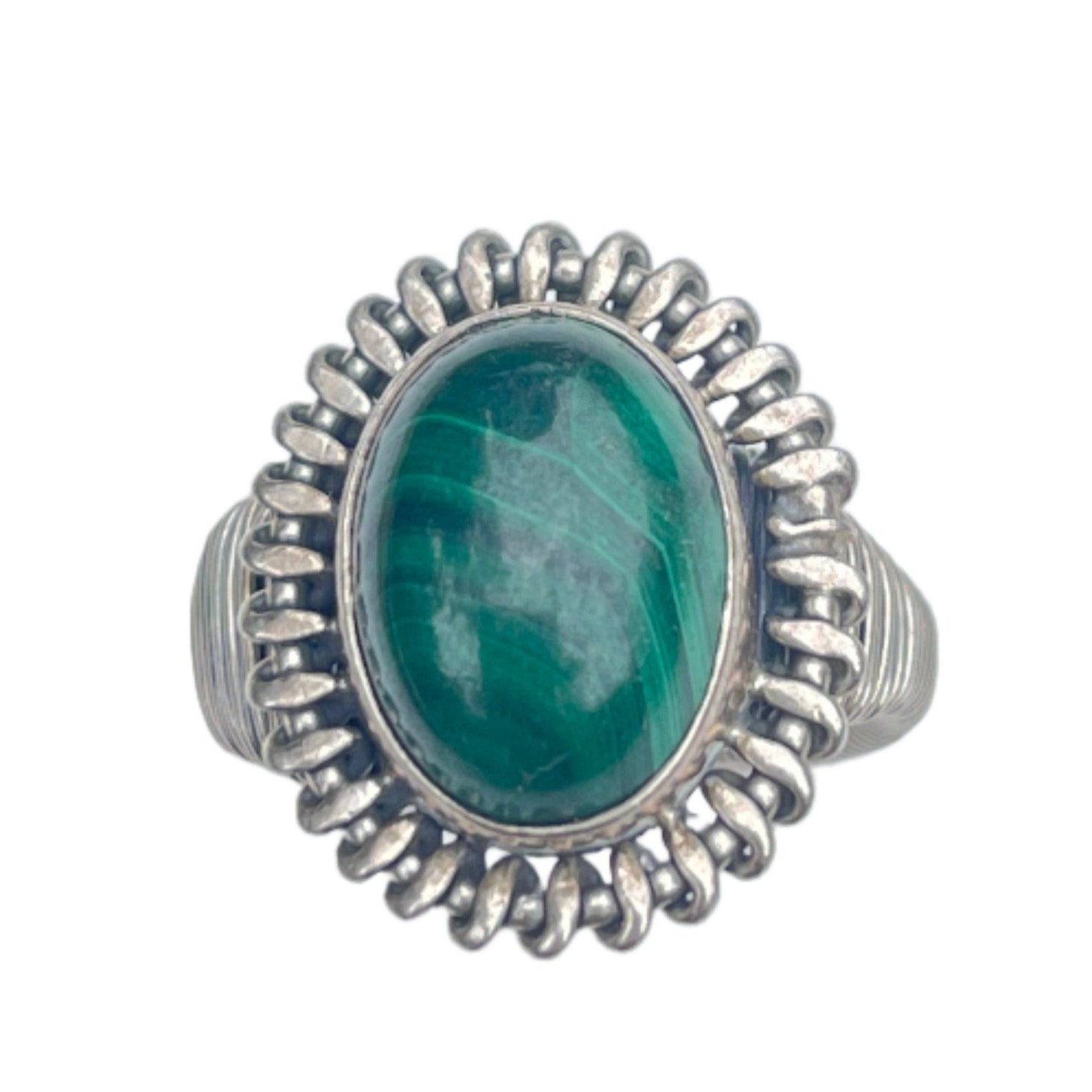 Vintage Malachite Sterling Silver Wire Ring - Size 7