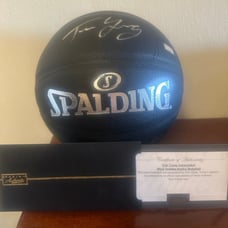 Trae Young Rookie Autographed Black Spalding Basketball Panini COA Silver