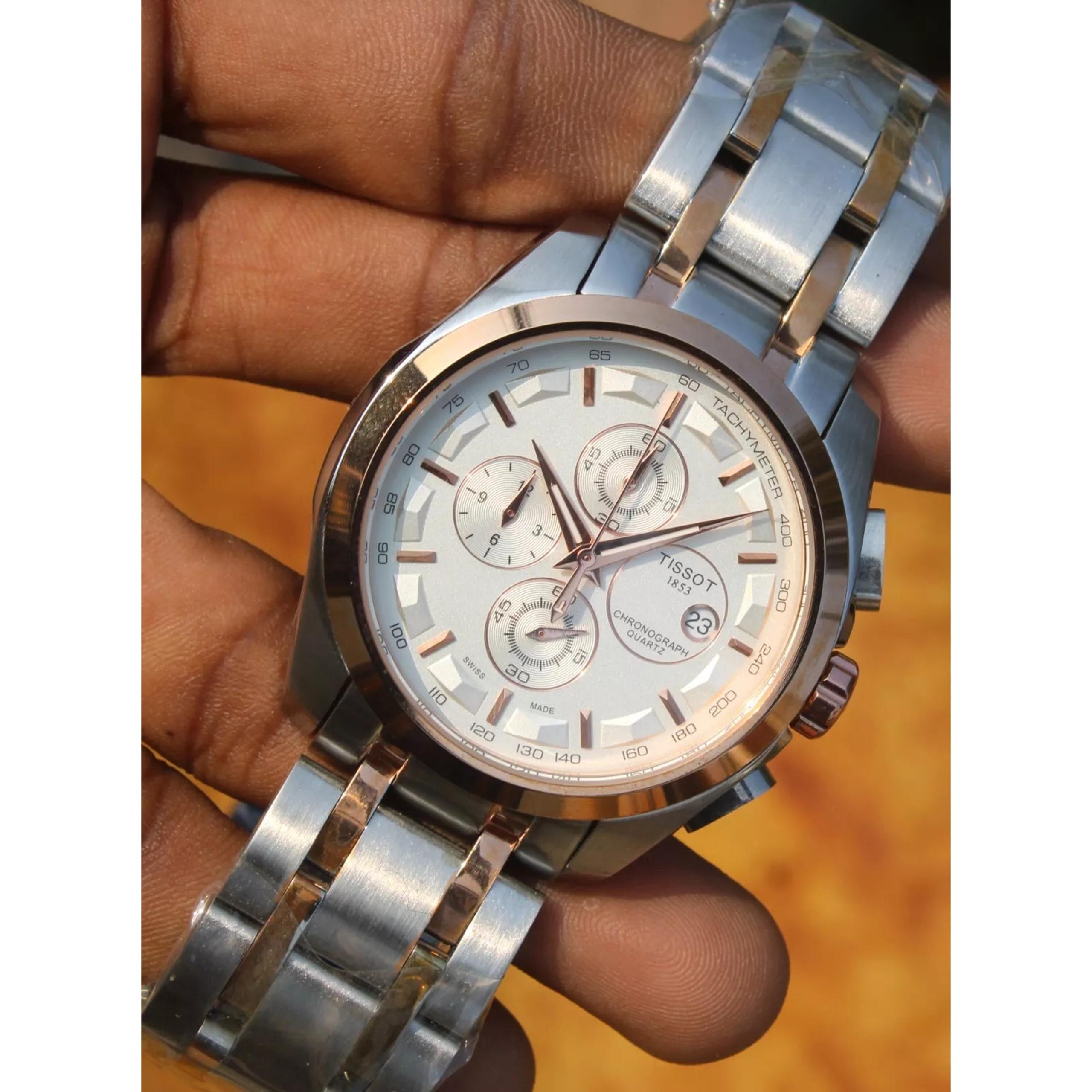 Tissot Two Tone Couturier Tachymeter Swiss Chronograph Men's Black Dial Watch