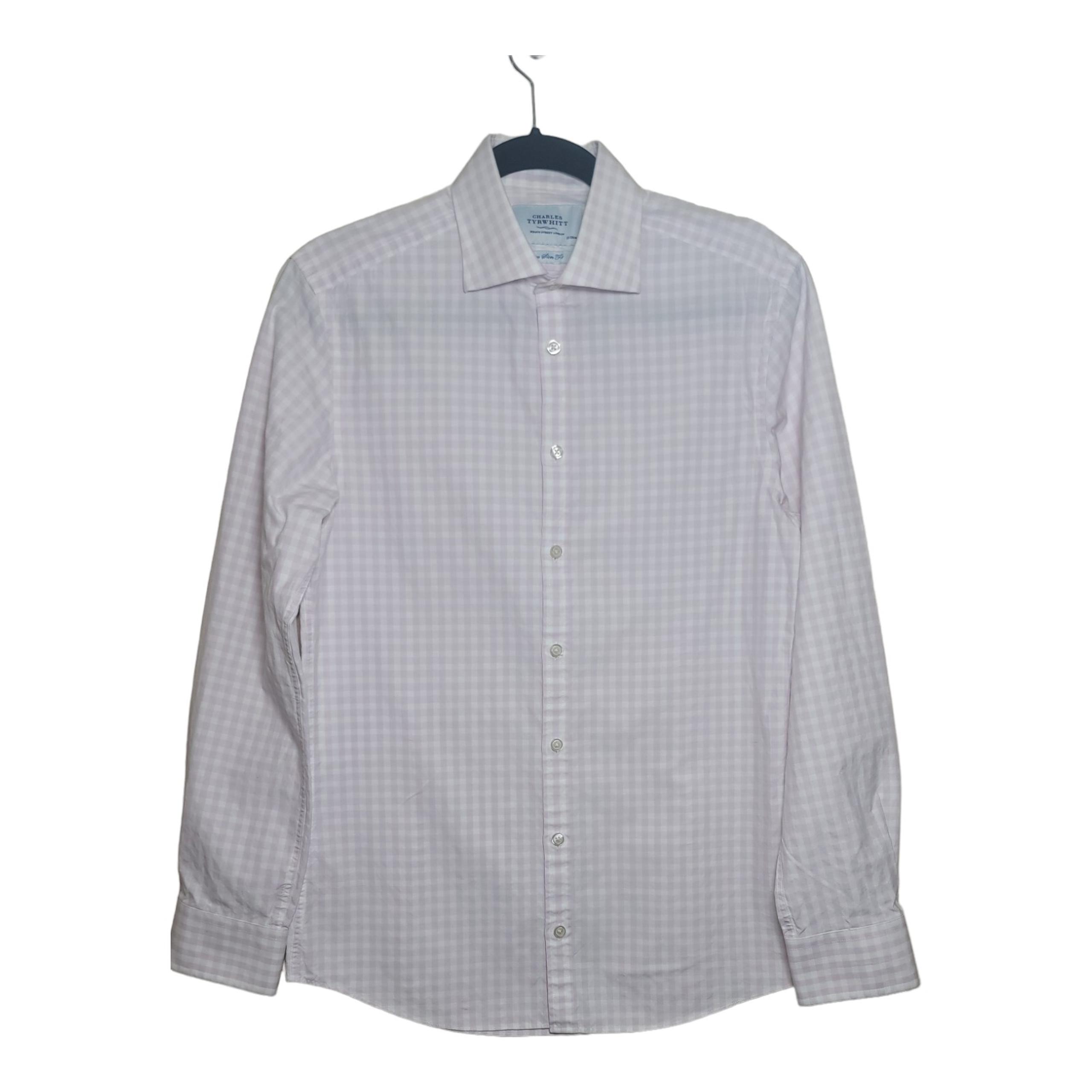 Charles Tyrwhitt Men's Dress Shirt Size 15/34 Extra Slim Fit Pink White Plaid LS