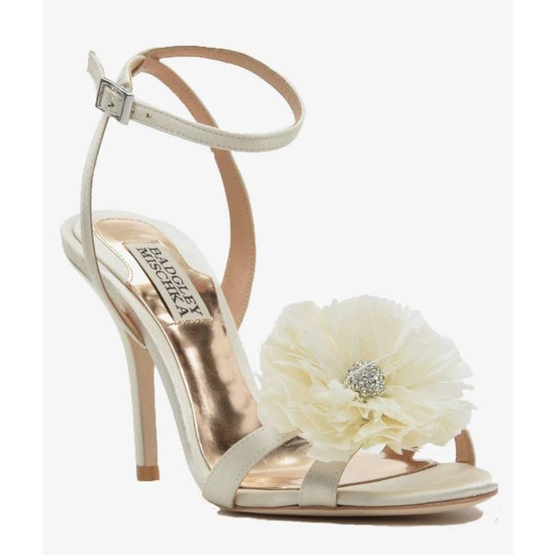 Badgley Mischka Karol Wedding Shoes Flower Crystal Satin Sandal