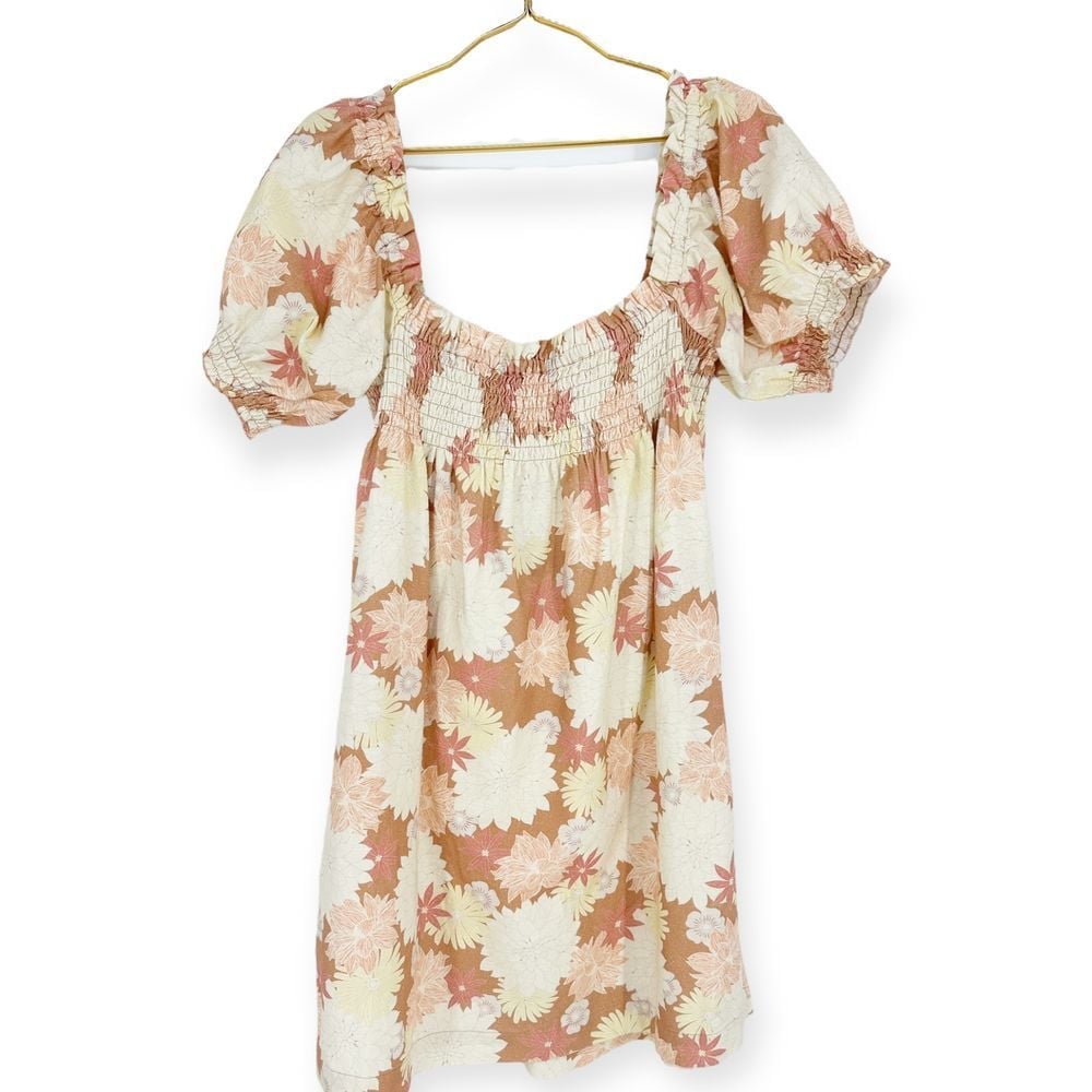 Faherty NWT Ramona Floral Smocked Babydoll Dress Size L Puff Sleeve Cottagecore