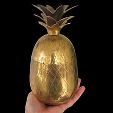 Vintage Solid Brass Pineapple Lidded Jar Container Canister