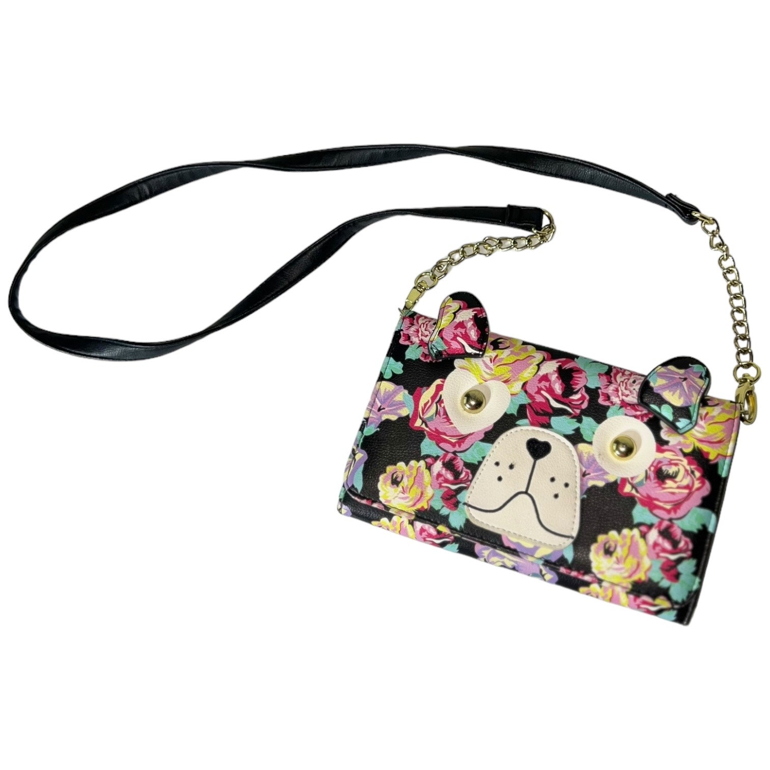 Betsey Johnson Floral Dog Face Crossbody Wallet Bag
