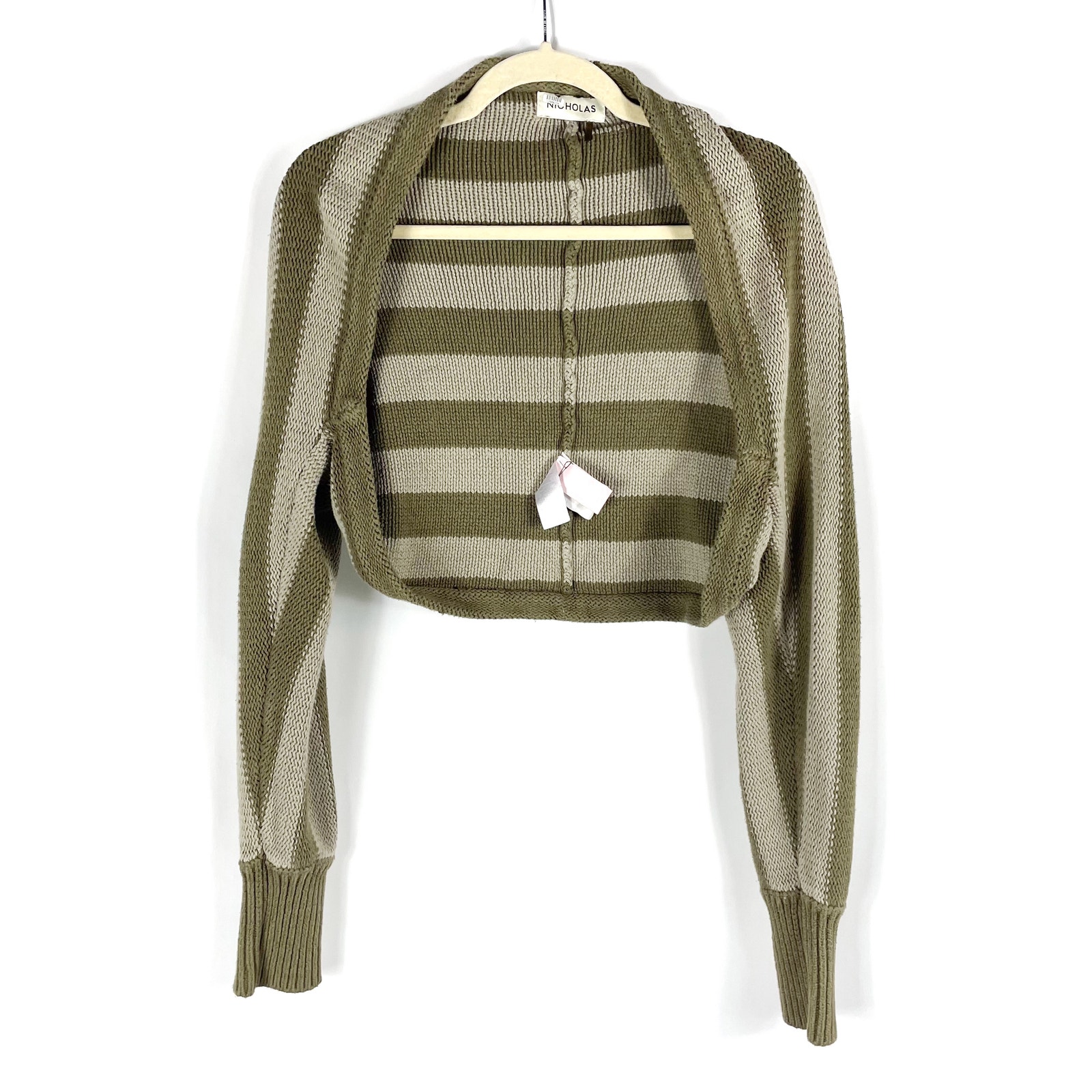 Nicholas Alcina Shrug Knit Cardigan Sweater Green Stripe Long Sleeve Sz M