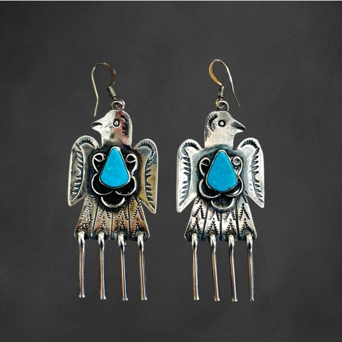 Vintage Native silver thunderbird bird earrings