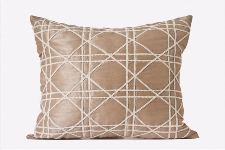 Sofa headrest khaki color rhomboid embro