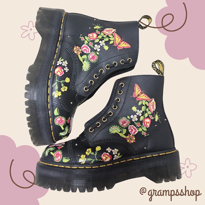 Dr. Martens Sinclair Floral Bloom Leather Platform Boots Size US L9