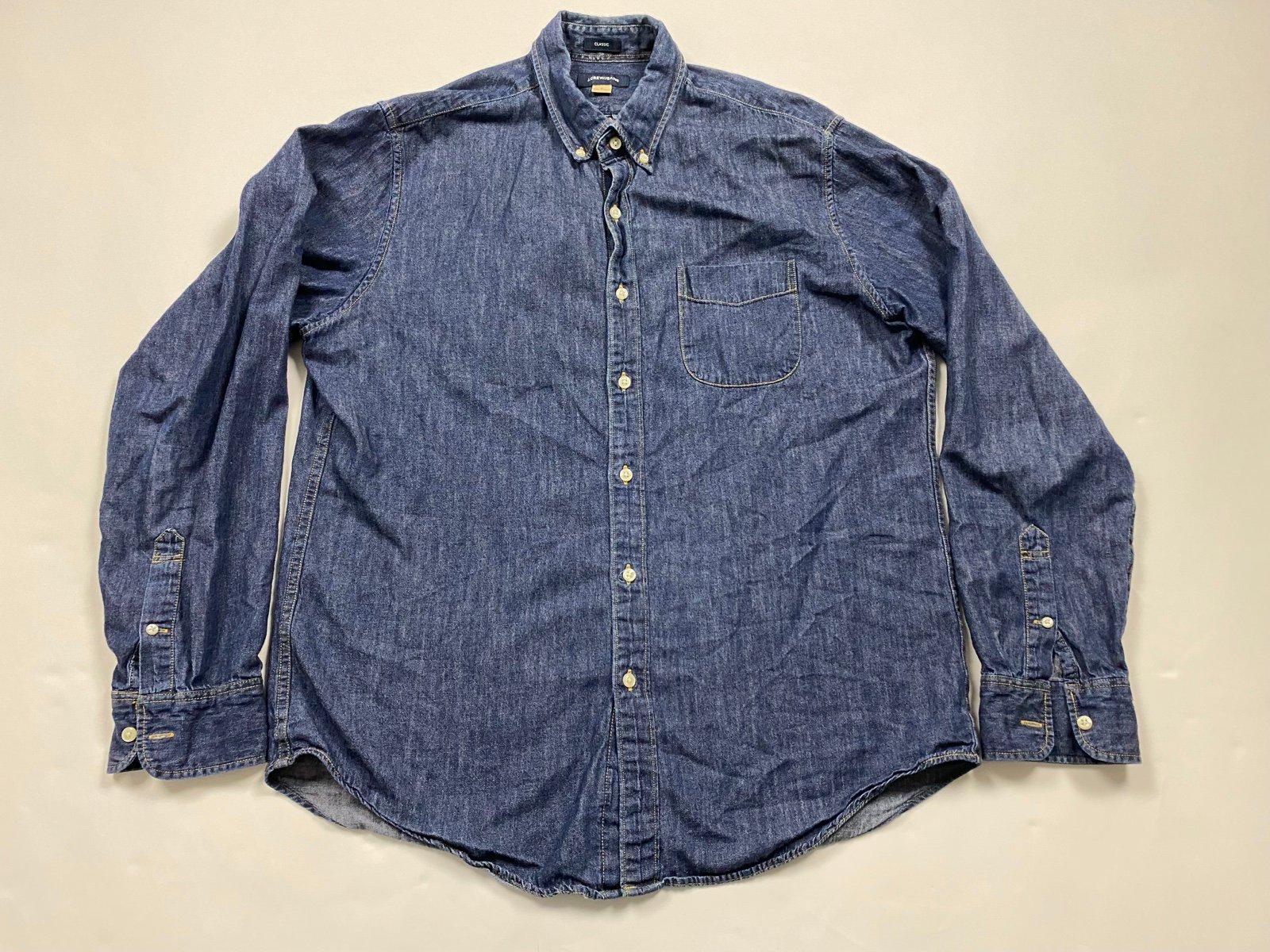 J Crew Classic Men’s Long Sleeve Button Down Denim Shirt Size L