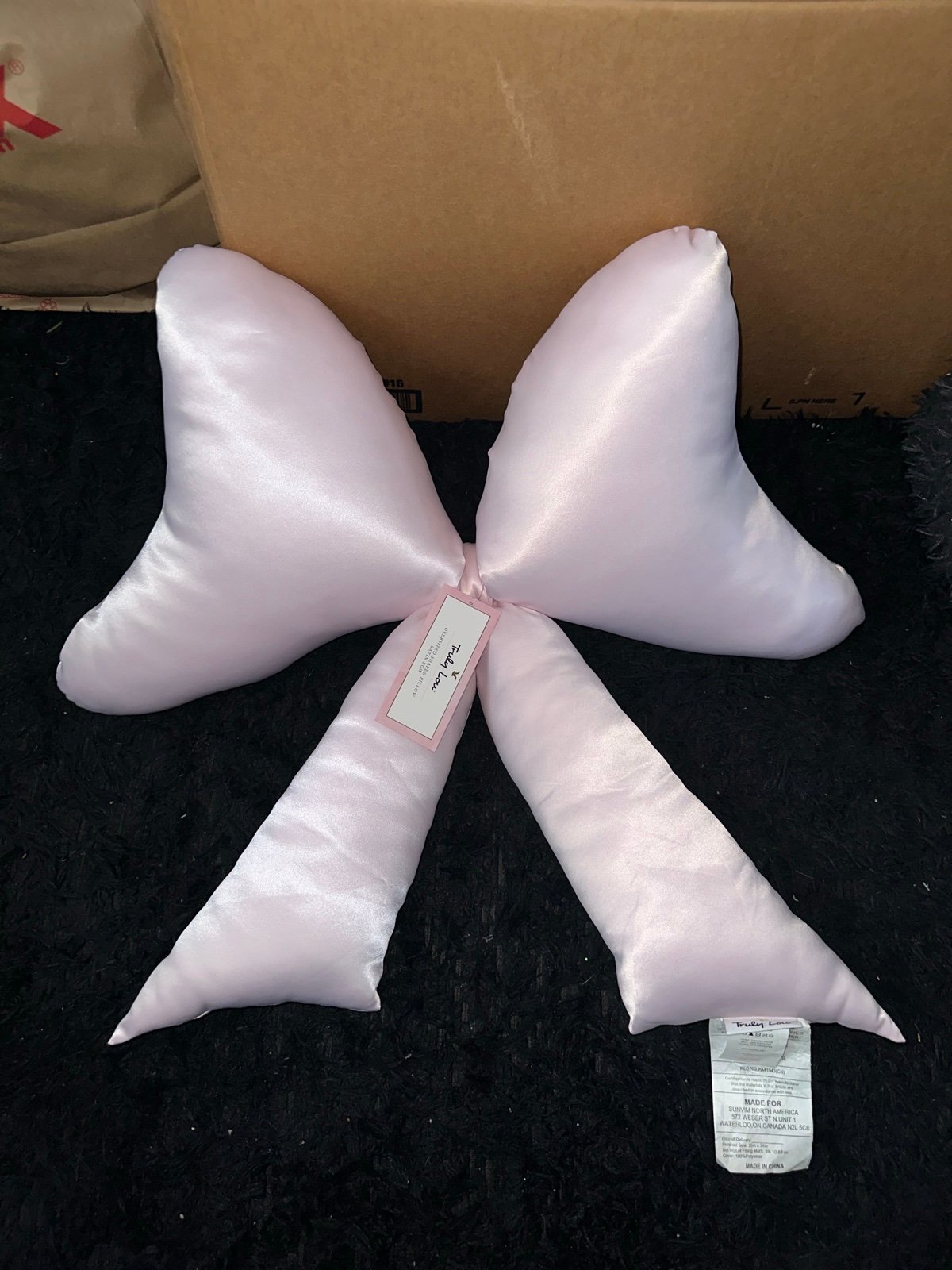 Velvet Pink bow shaped pillow by truly Lou