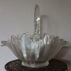 Crystal Carnival Glass Feathered Large Fireside Basket