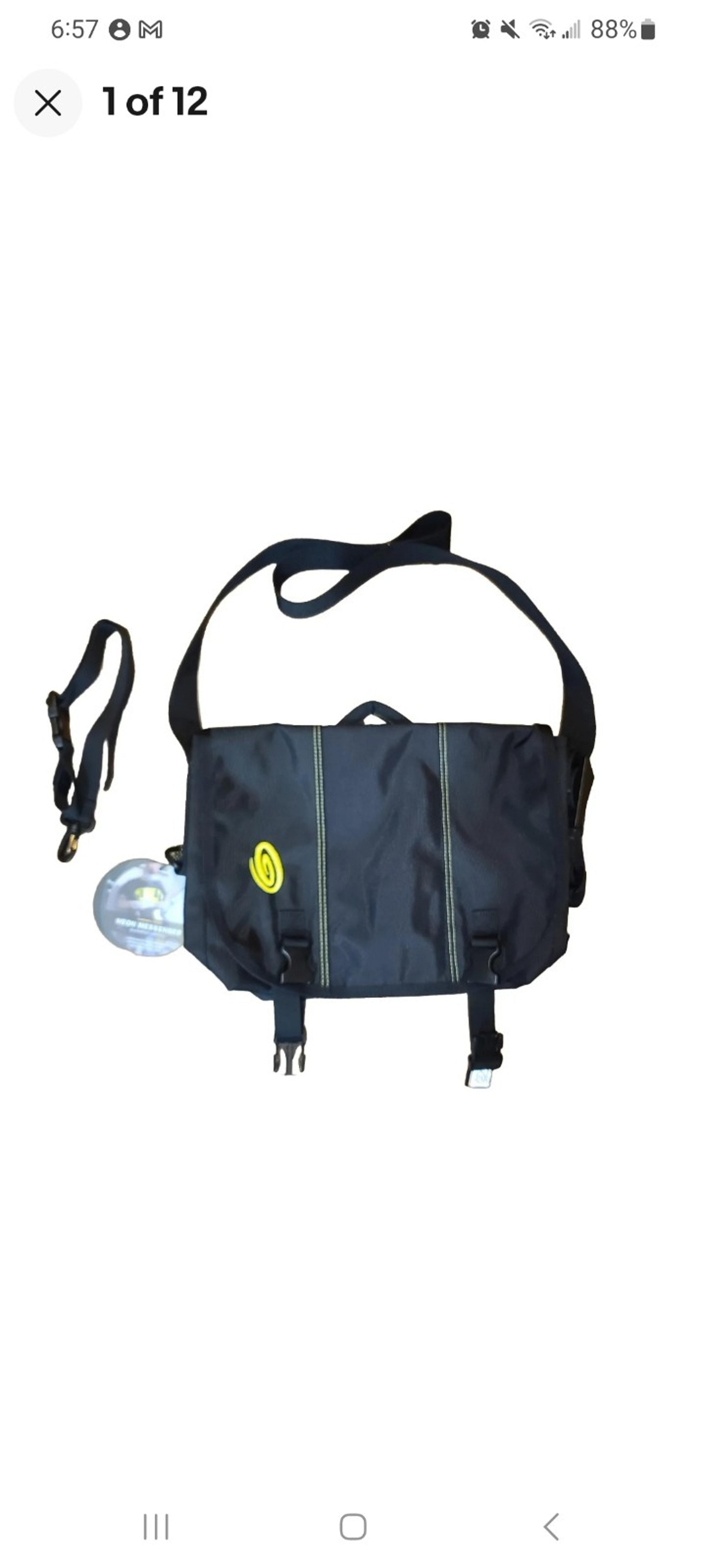 NWT Timbuk2 Black Neon Yellow Stitch Freestyle Messenger Bag Travel Bike Office