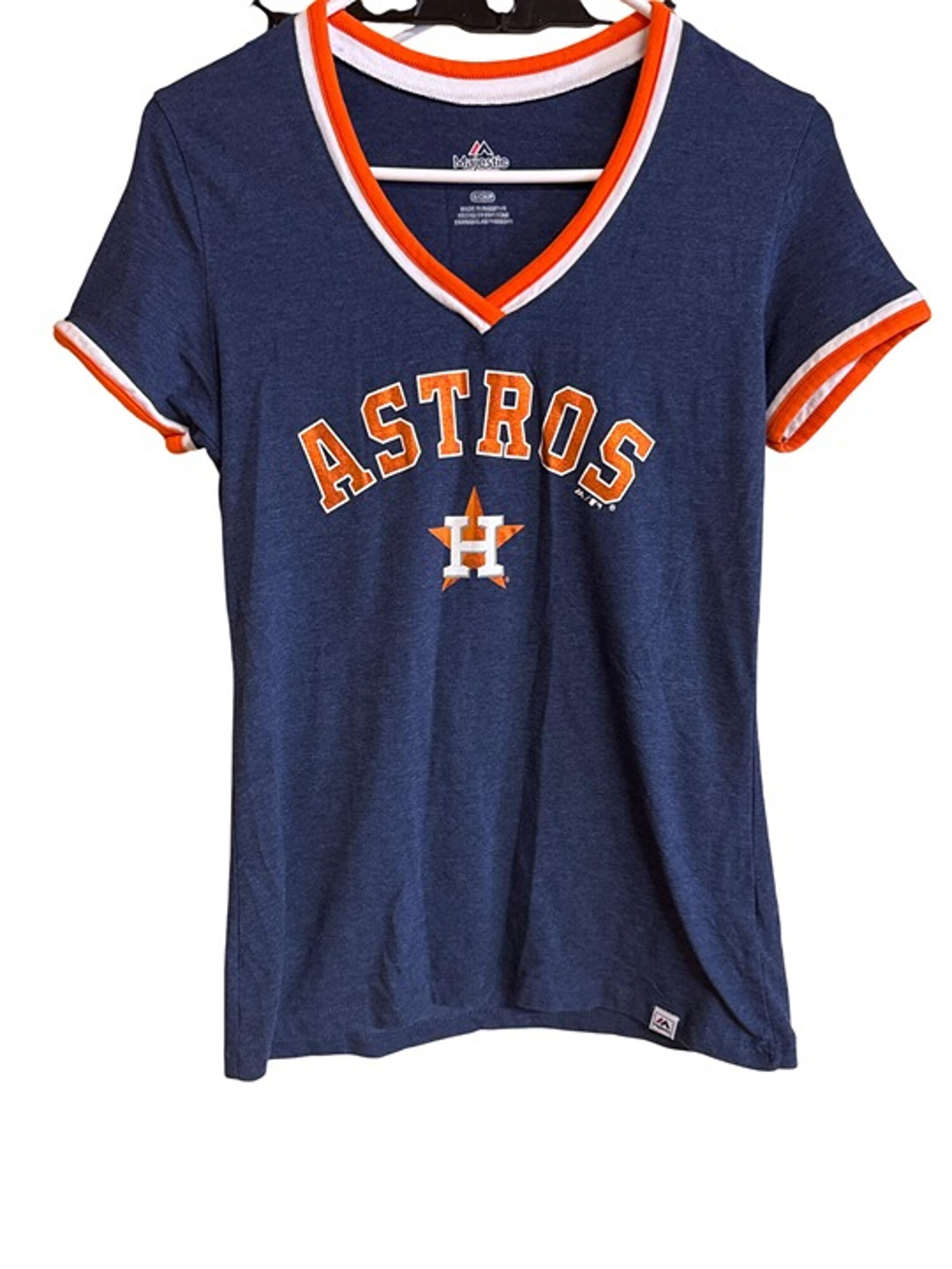 Houston Astros Womens V-Neck T-Shirt By Majestic Fan Fashion Size S Cotton/Poly