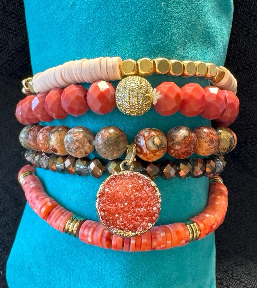 Orange Stack Bracelet with Gemstone