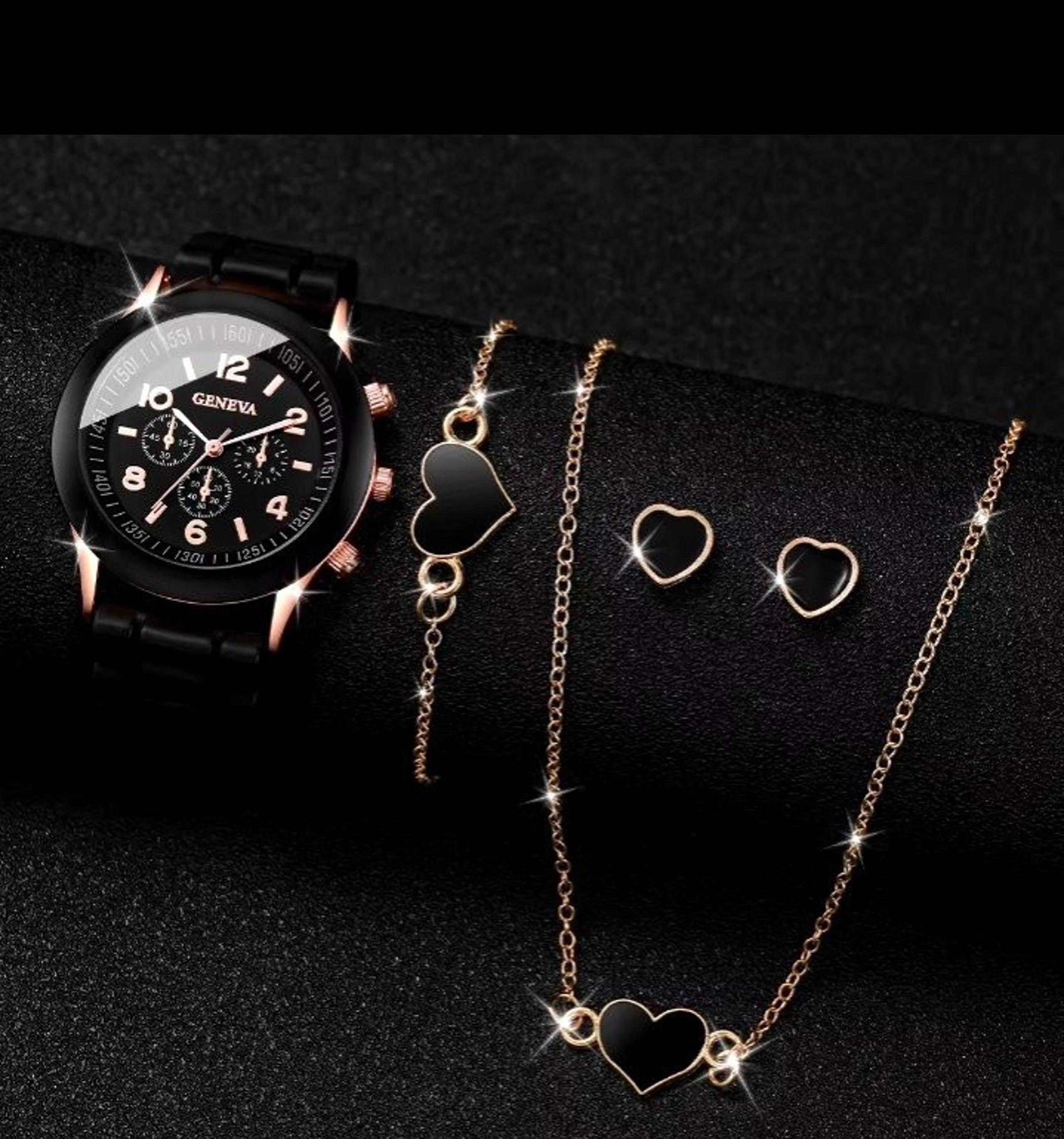 NEW- Geneva 4 Piece Silicone Watch Set (Black)