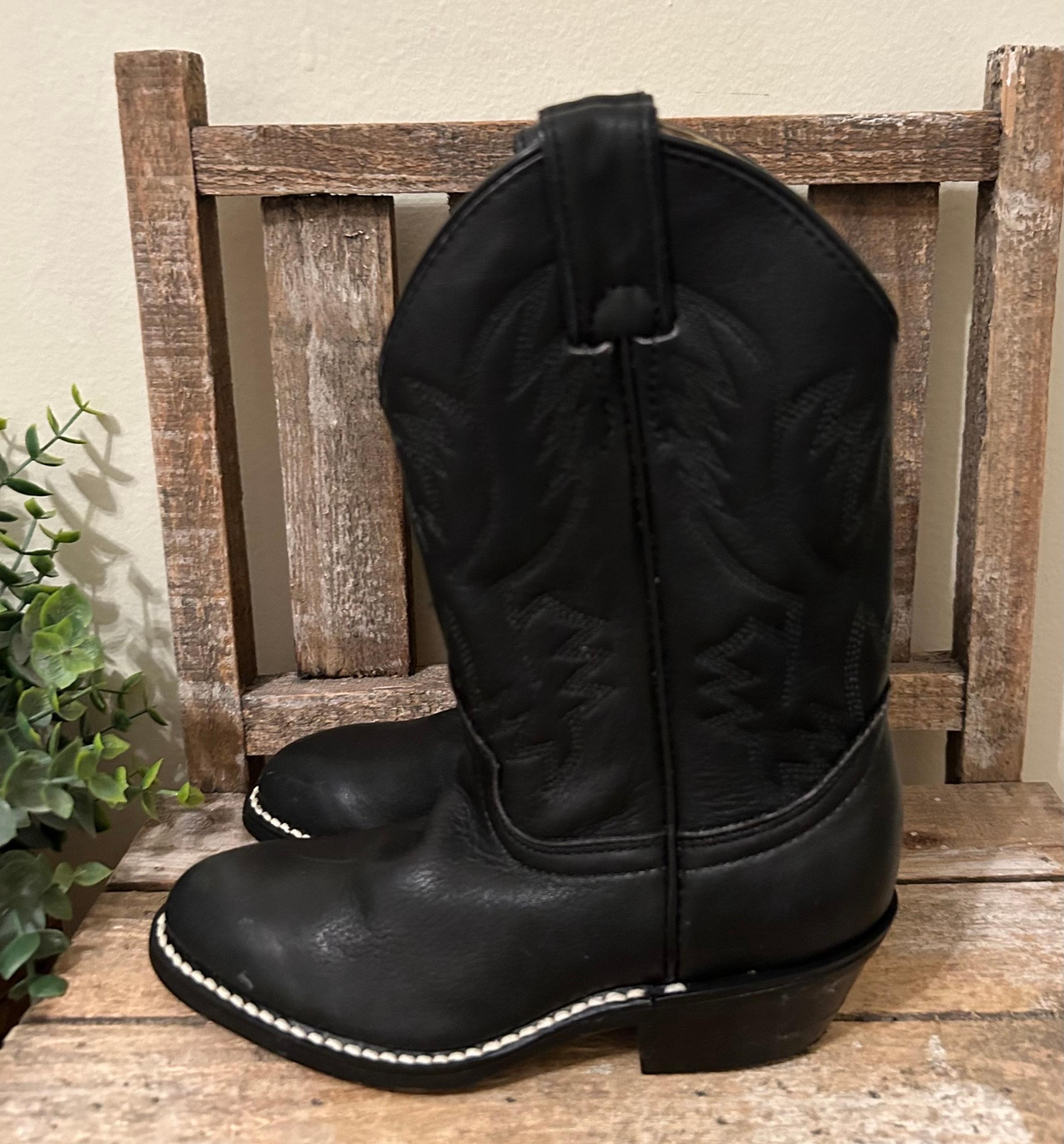 Justin Junior Black Cowboy Boots Size 8.5D