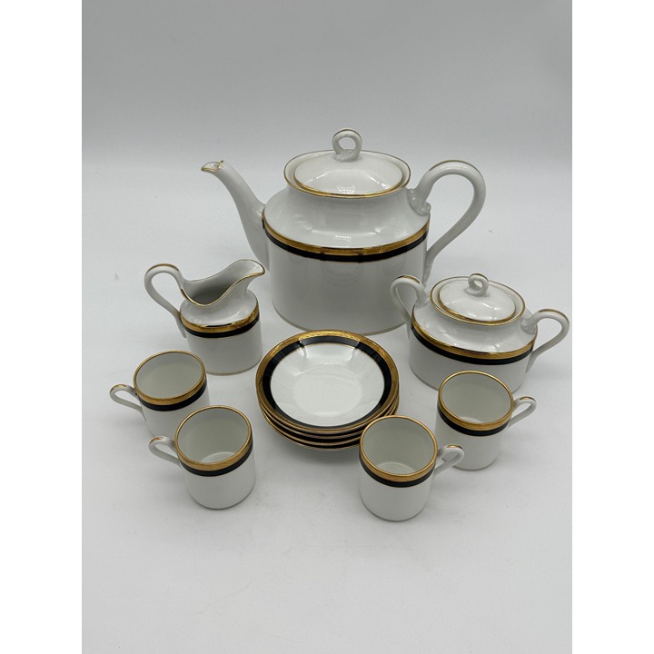 Richard Ginori Porcelain Coffee Set With Gold Trim - Teapot Creamer Sugar Bowl C
