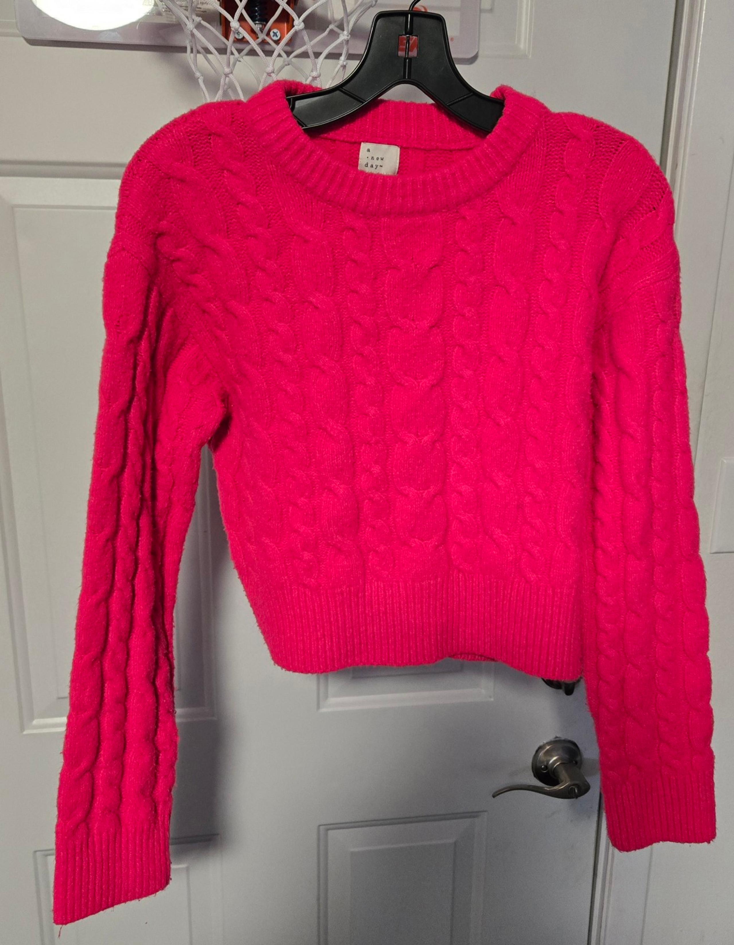 A New Day Pullover Sweater Womens XS Hot Pink Knit Long Sleeve Crew Neck Target