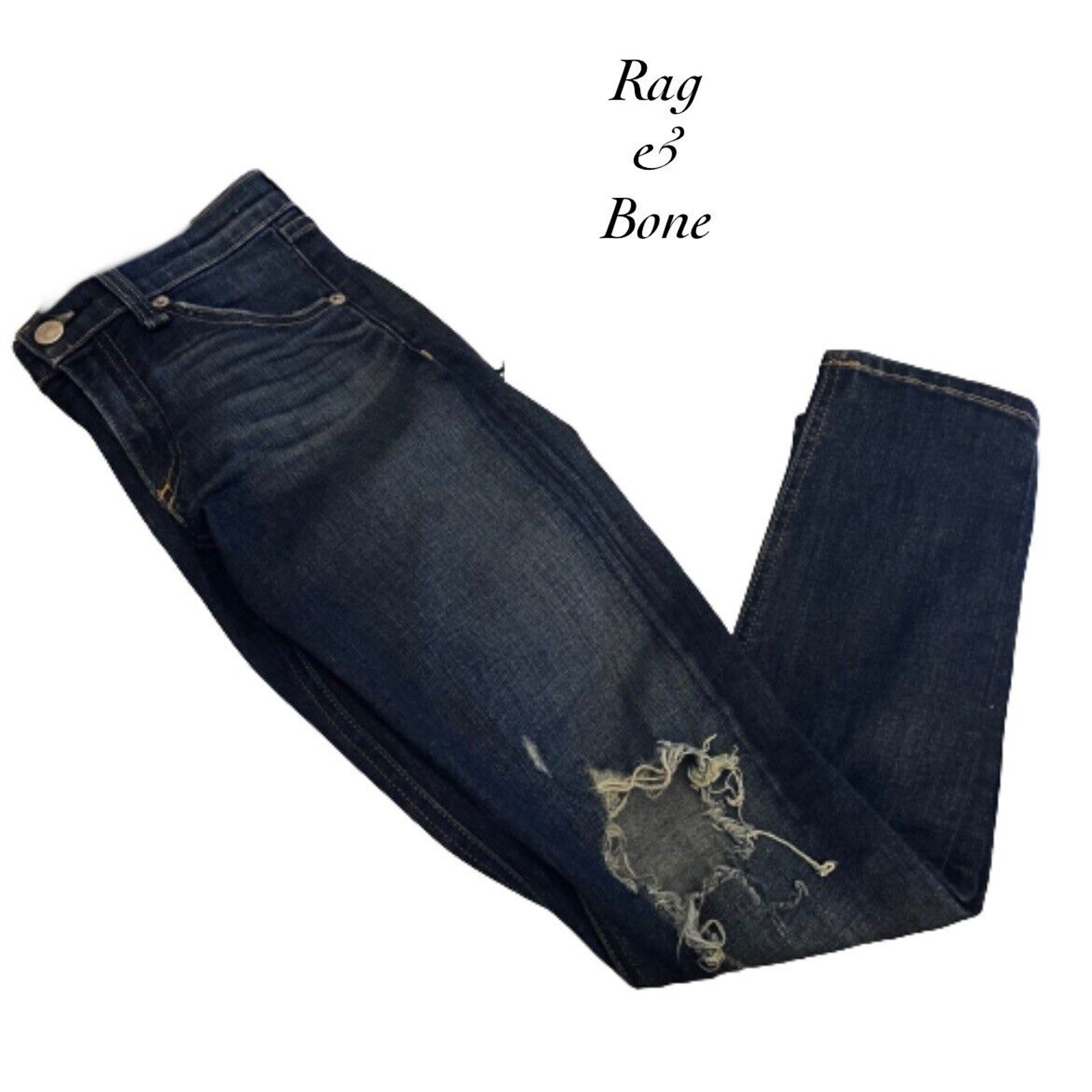 Rag & Bone Net-a-Porter Dark Wash Blue Destroyed Knees Capri Jeans NWOT Size 24