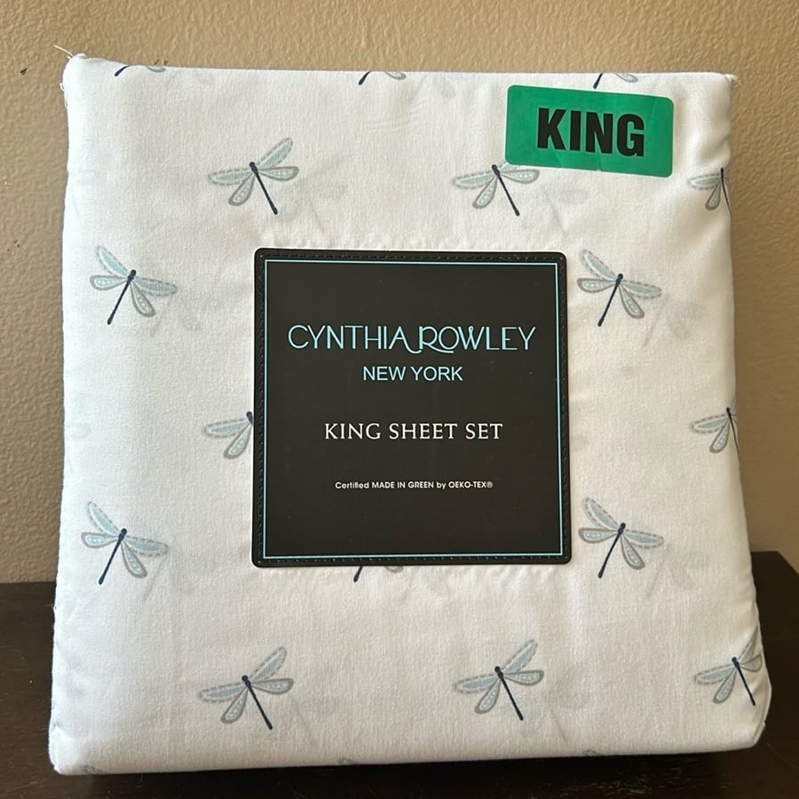 Cynthia Rowley Pale Blue/White DRAGONFLY King Sheet Set