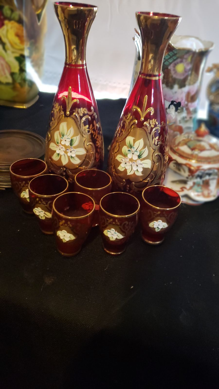 2 vintage wine decanter sets
