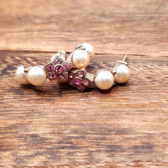 E670 pink starfire crystal pearl earrings